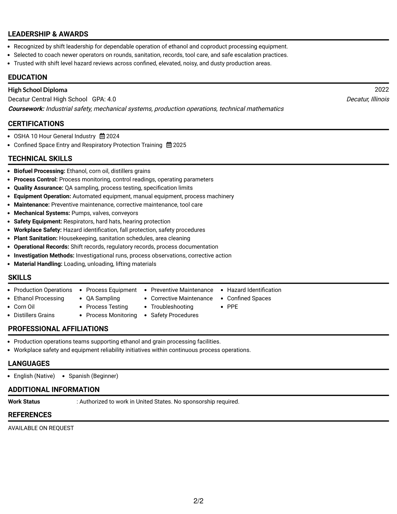 Resume Example Page 2