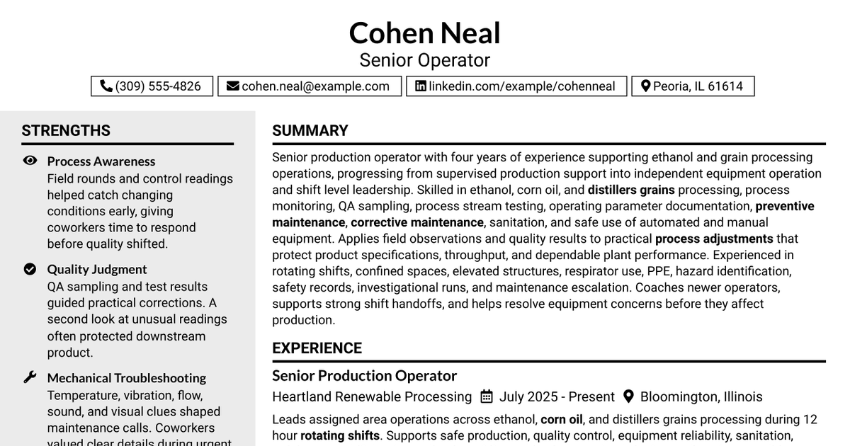7 Senior Operator Resume Templates with Example