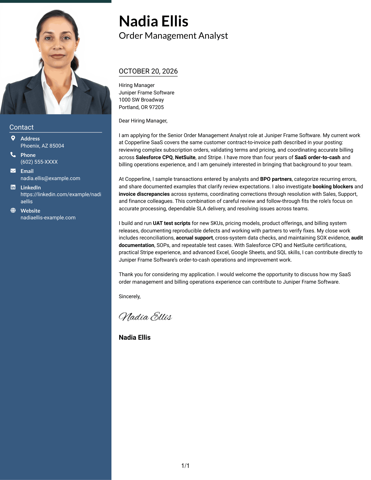 Cover letter example — page 1