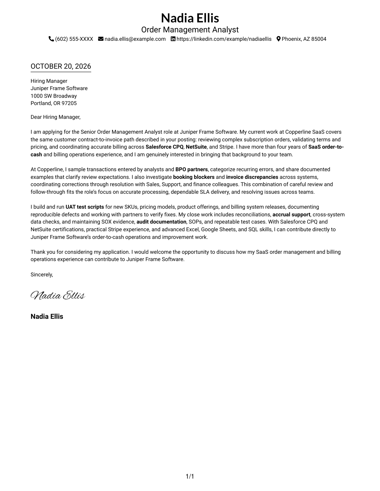 Cover letter example — page 1