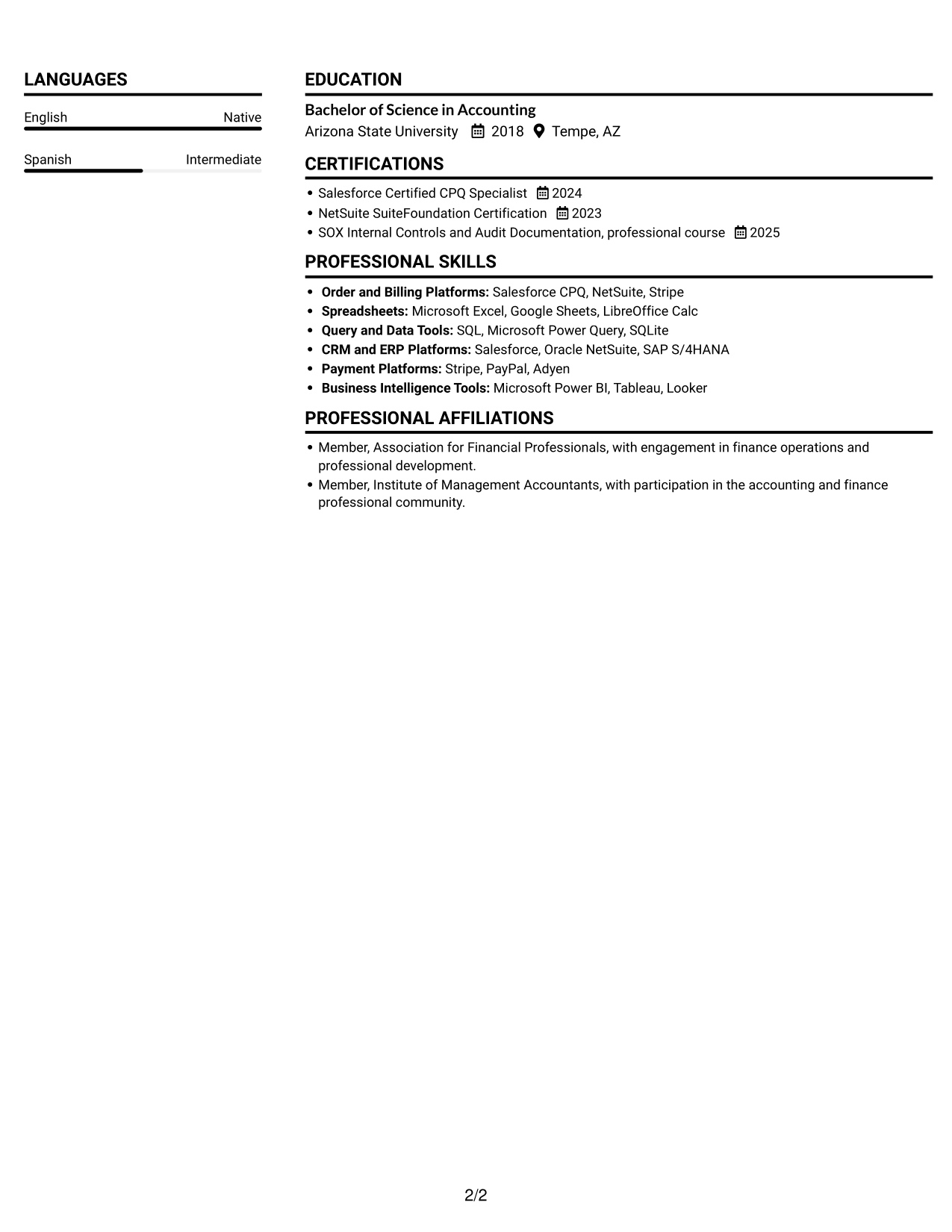 Resume example — page 2