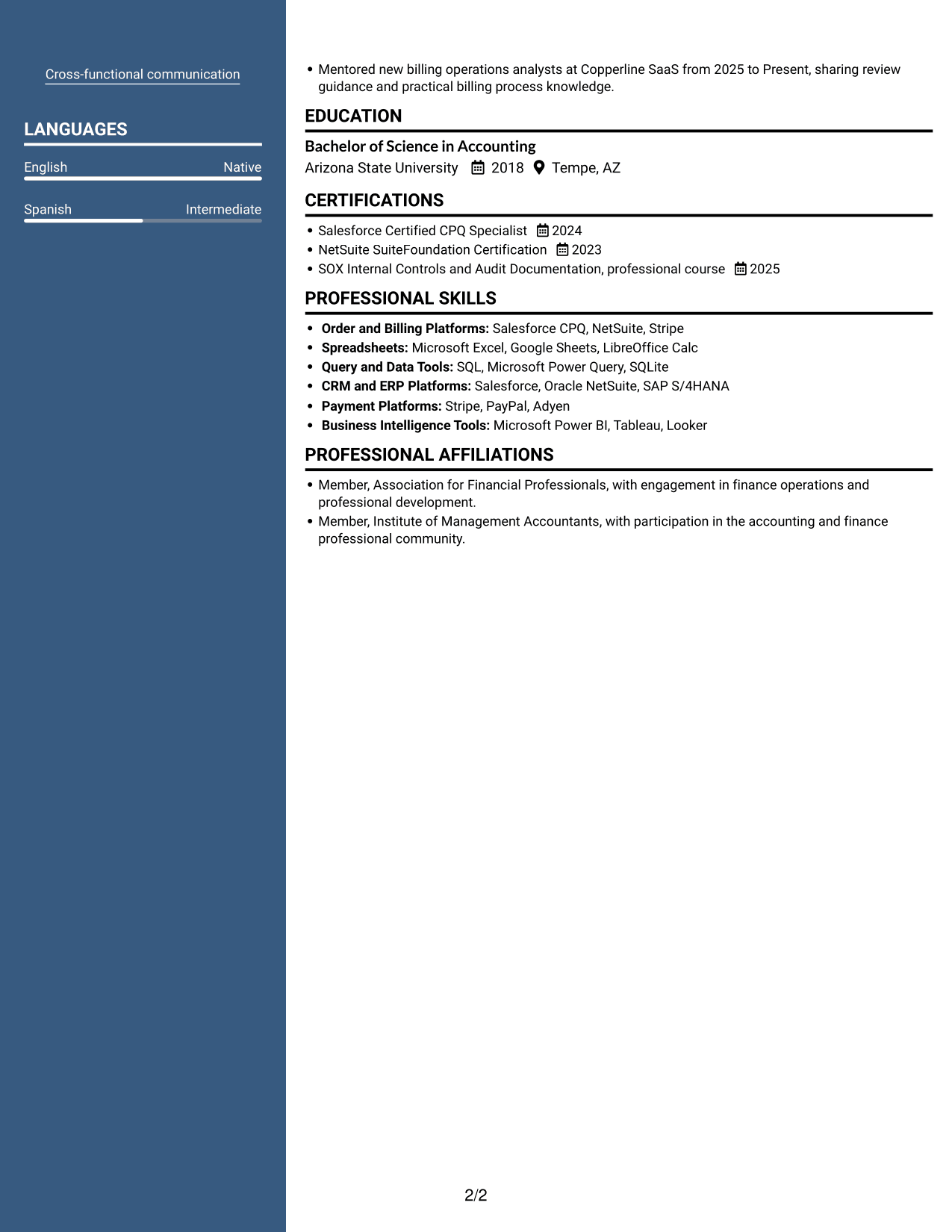 Resume example — page 2