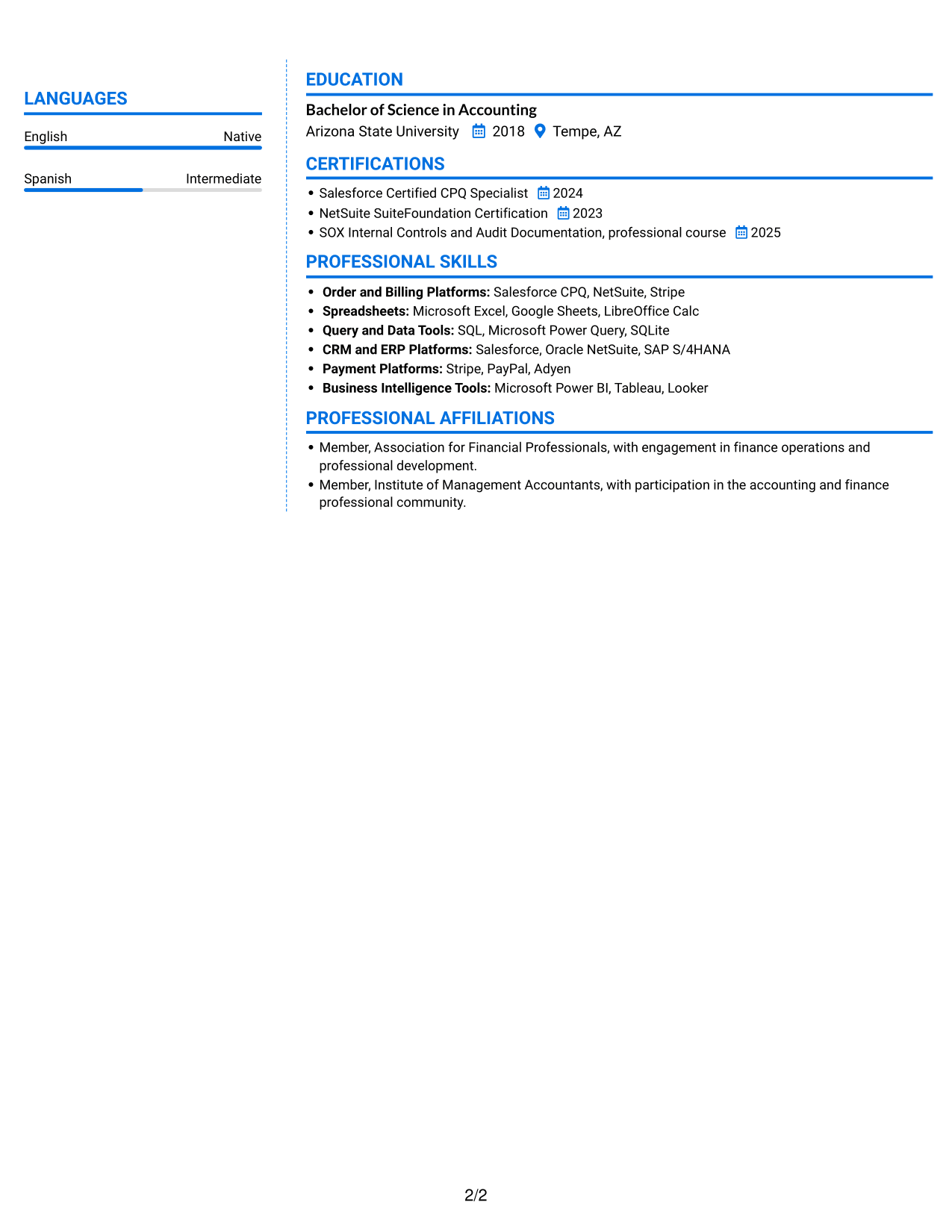 Resume example — page 2