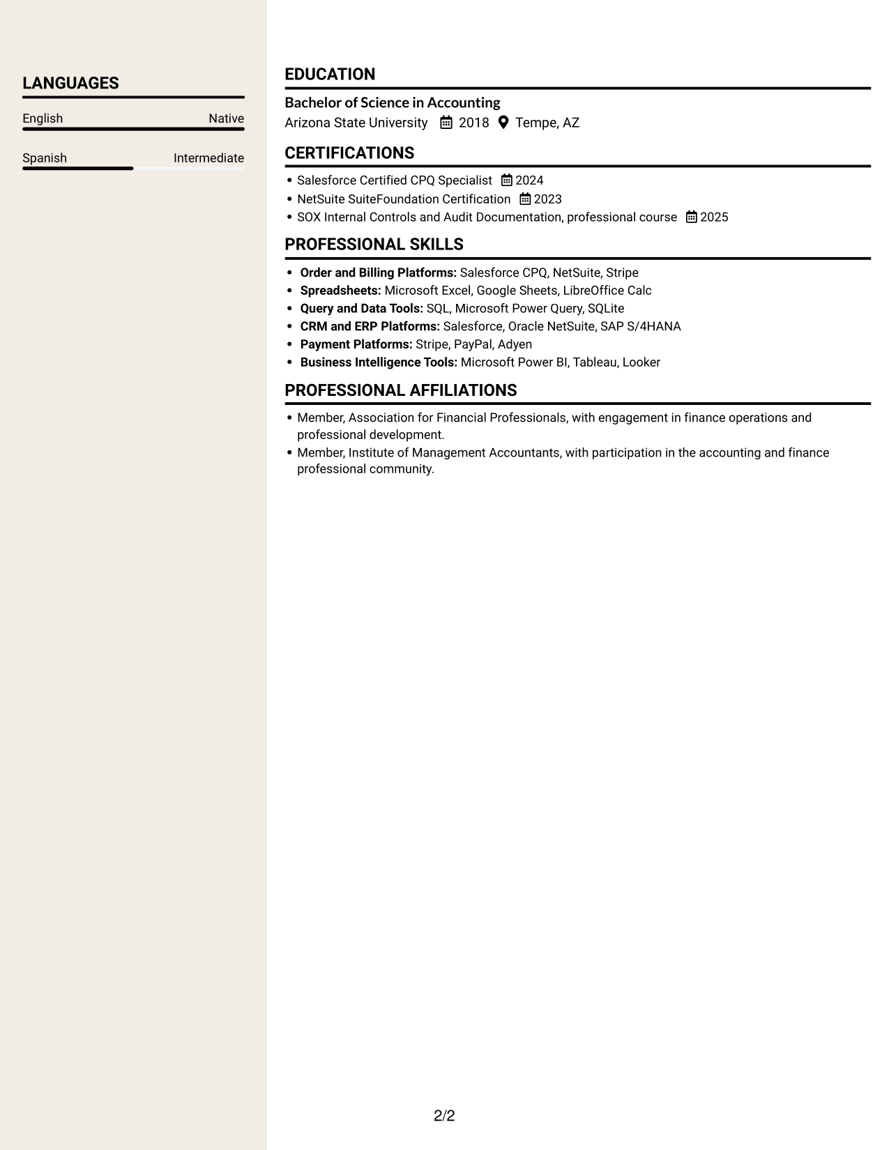 Resume example — page 2
