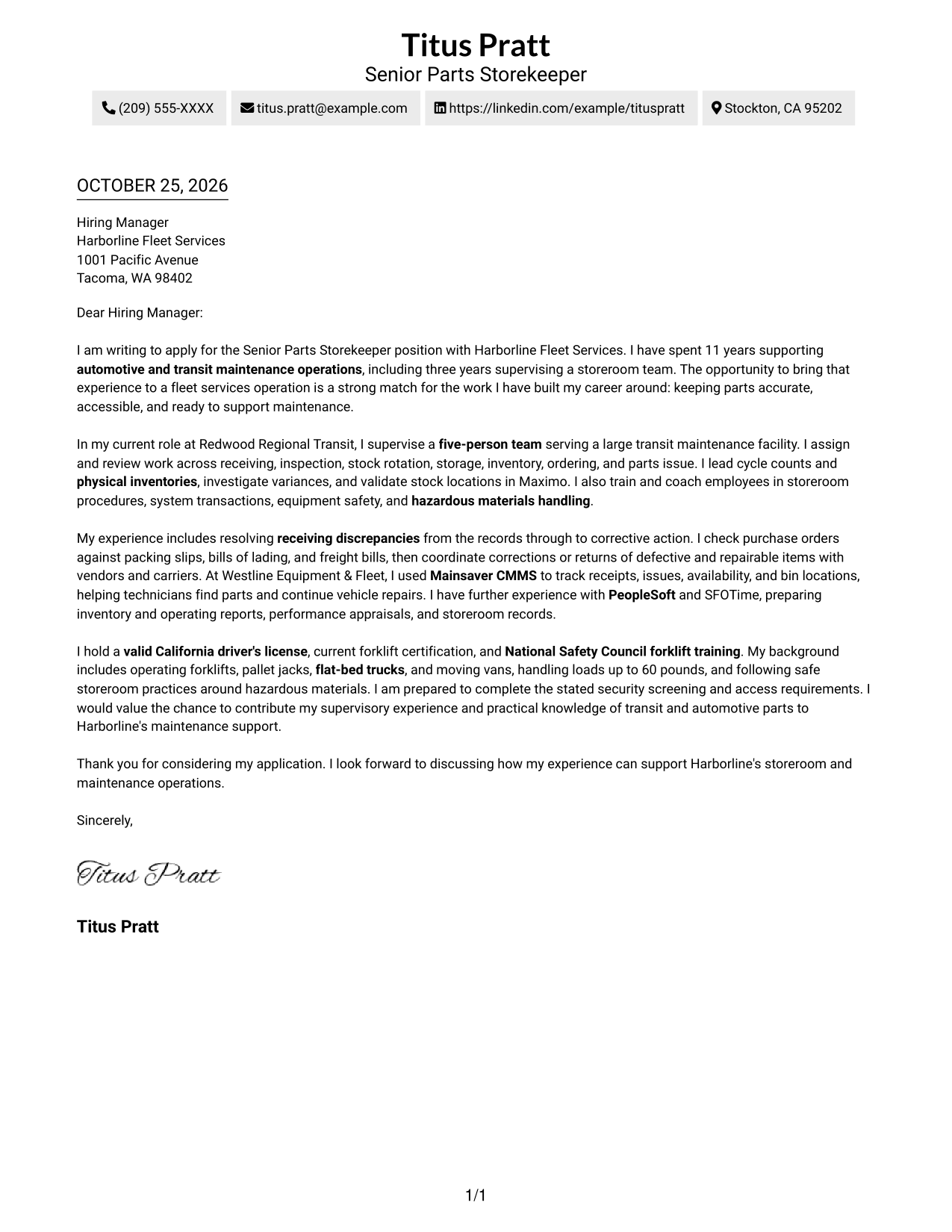 Cover letter example — page 1