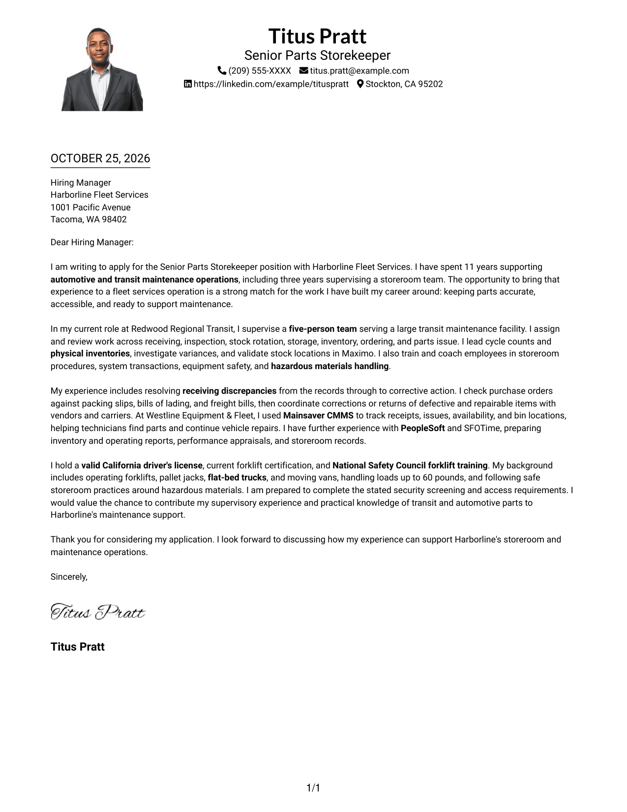Cover letter example — page 1