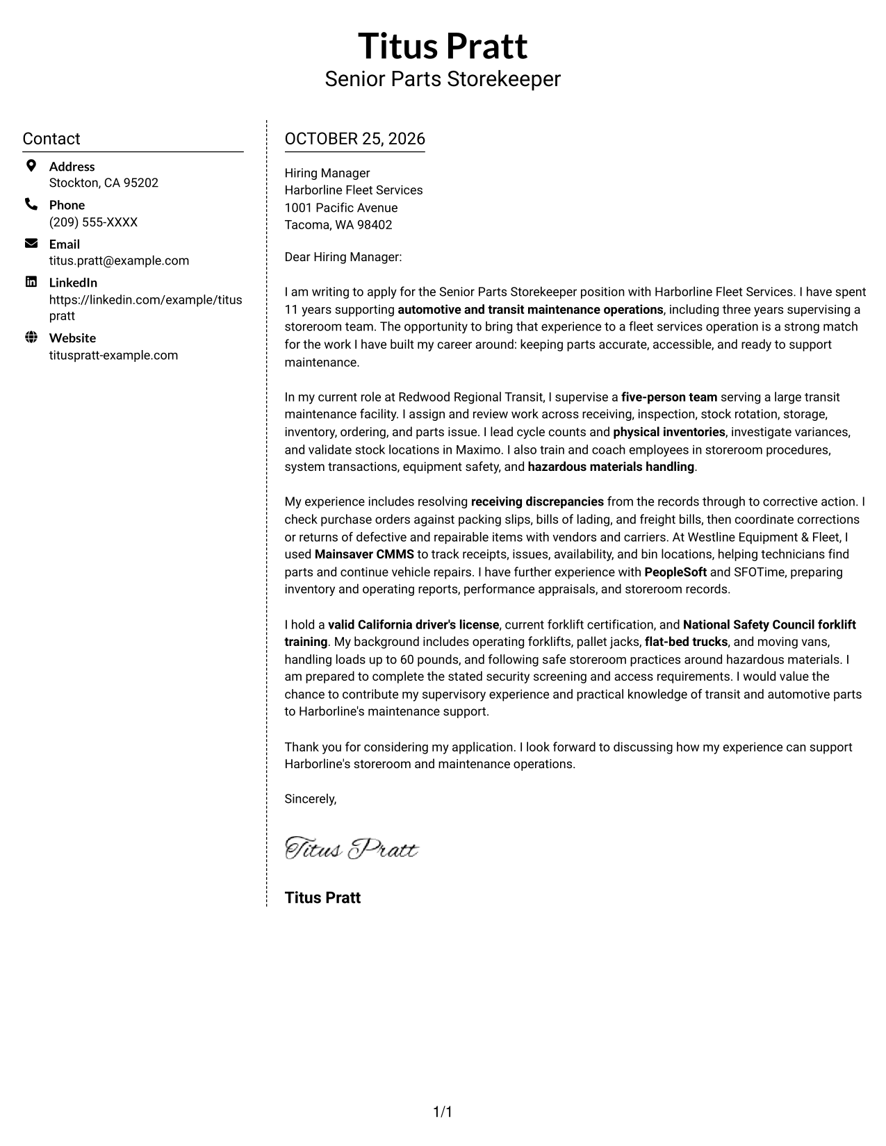 Cover letter example — page 1