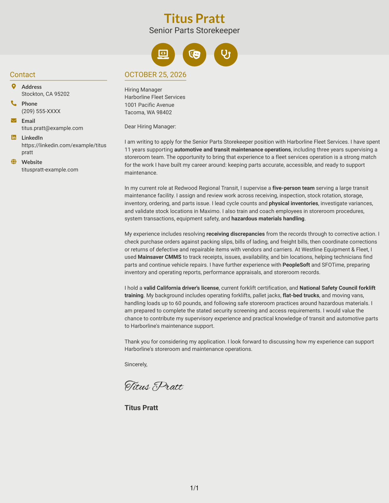 Cover letter example — page 1