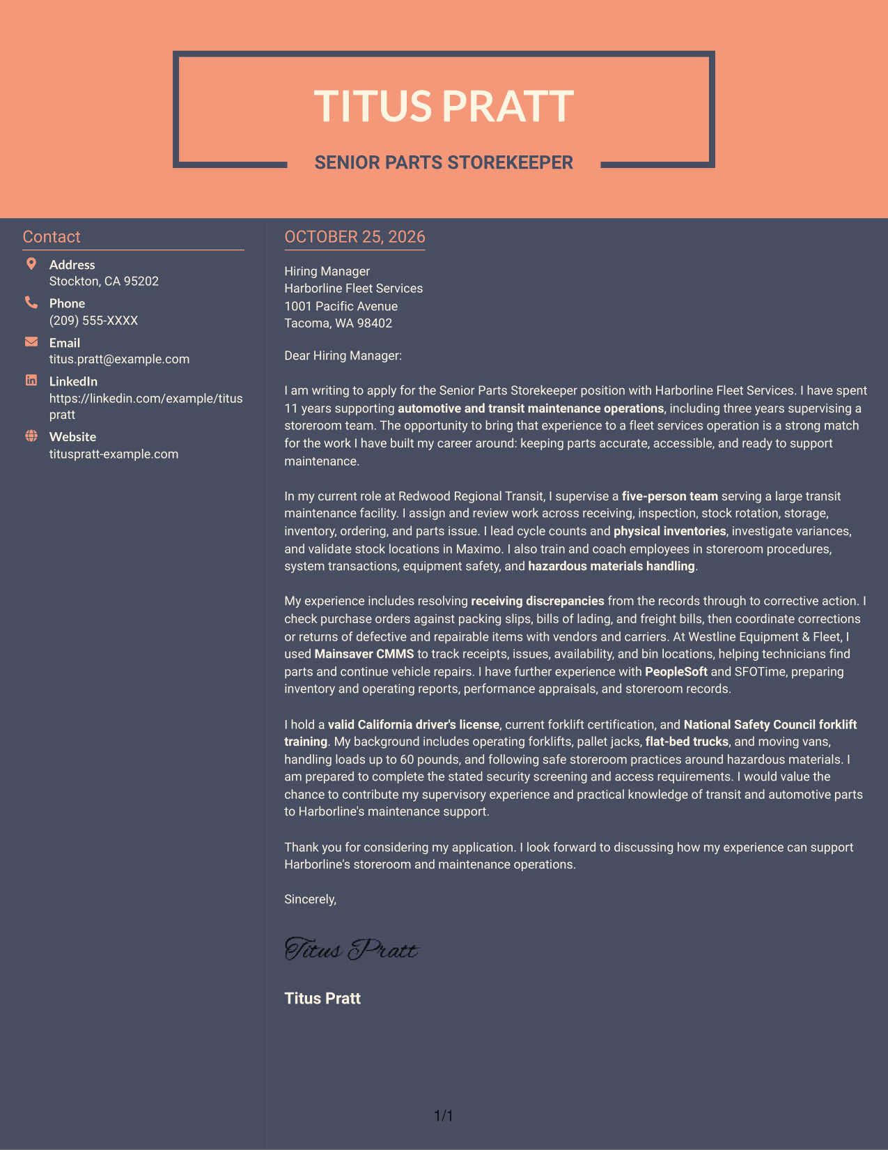 Cover letter example — page 1