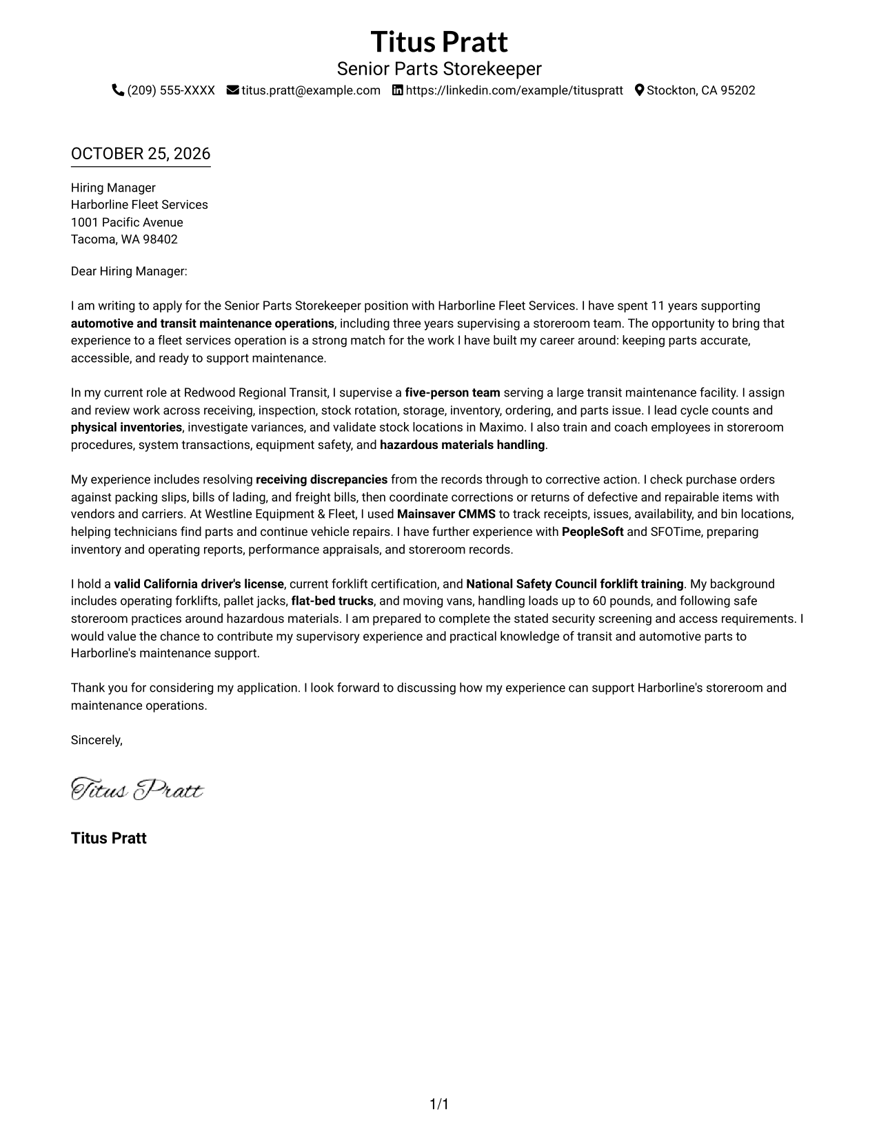 Cover letter example — page 1