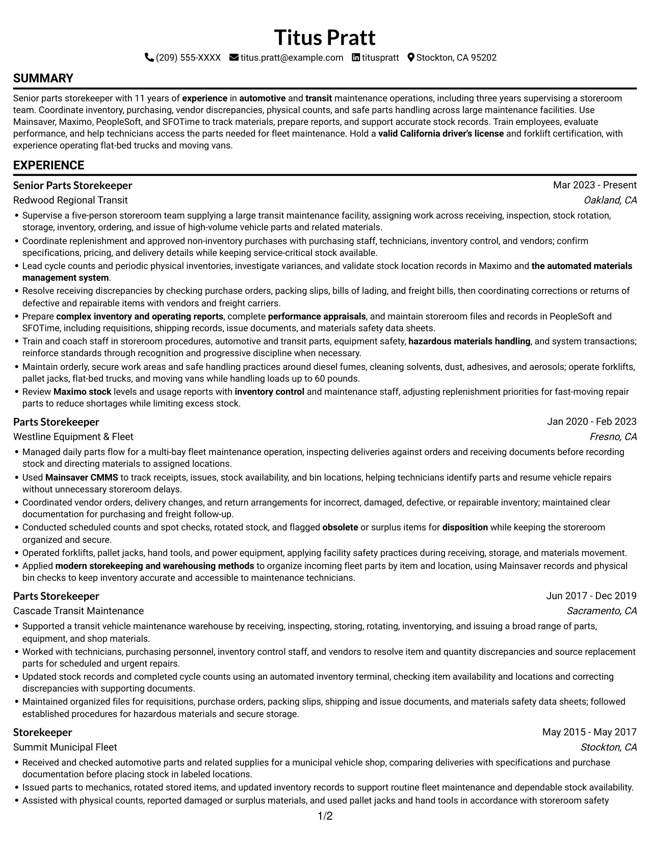 Resume example — page 1