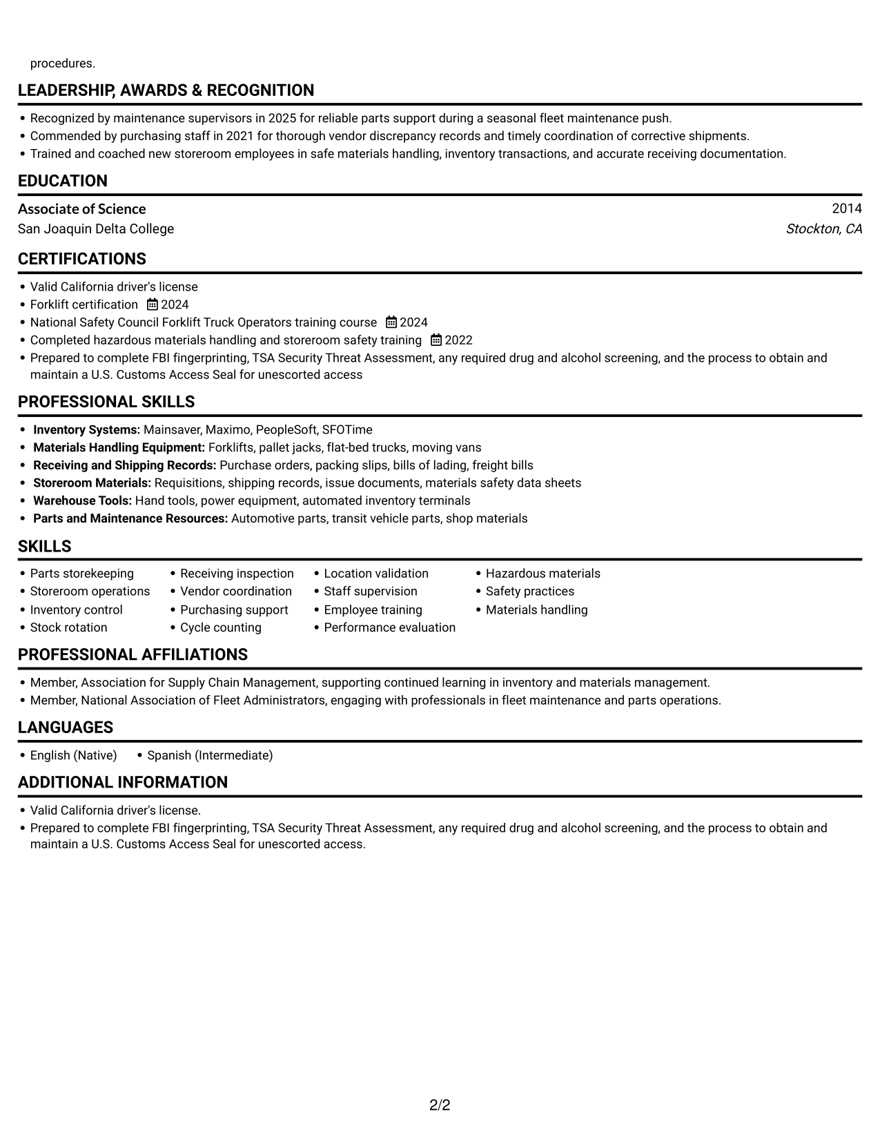 Resume example — page 2