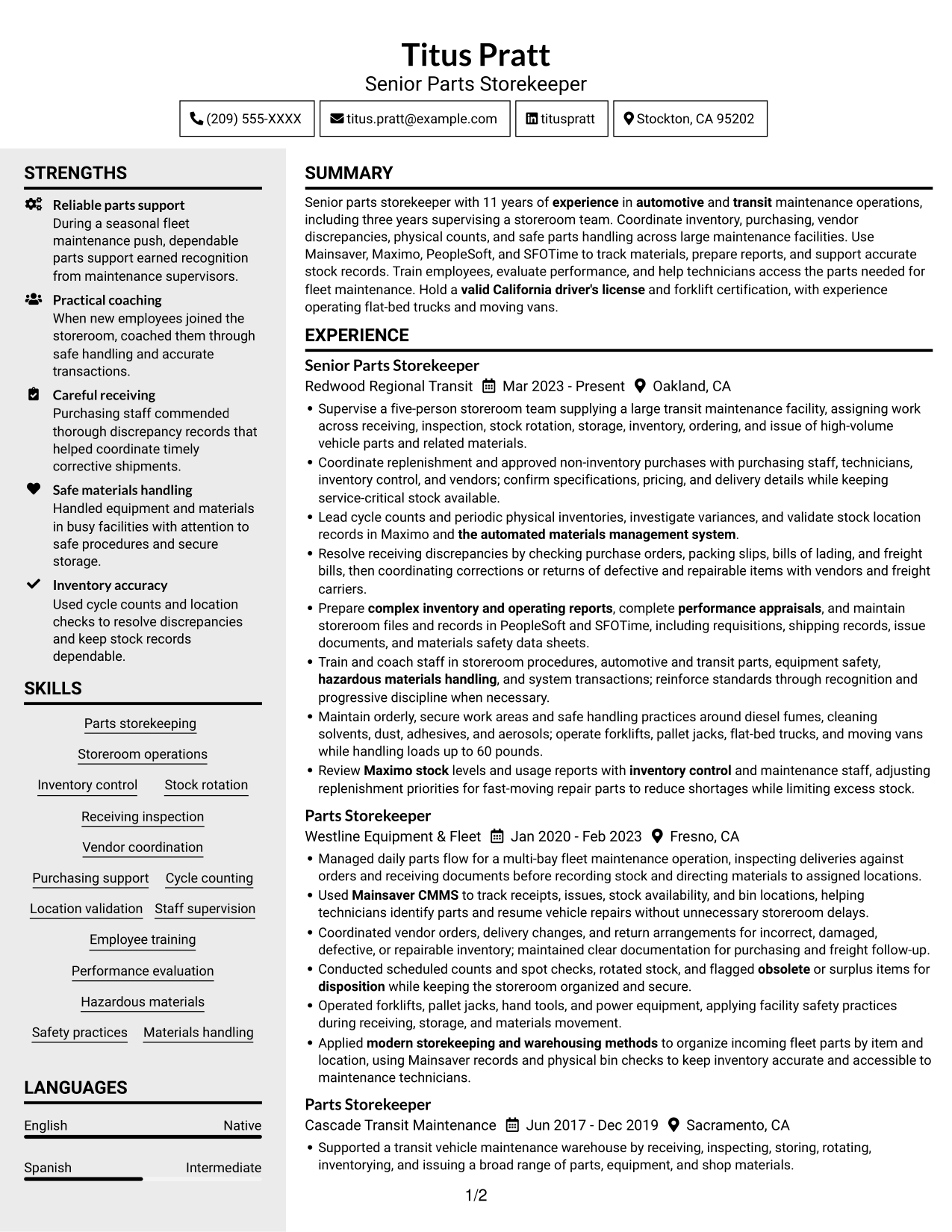 Resume example — page 1
