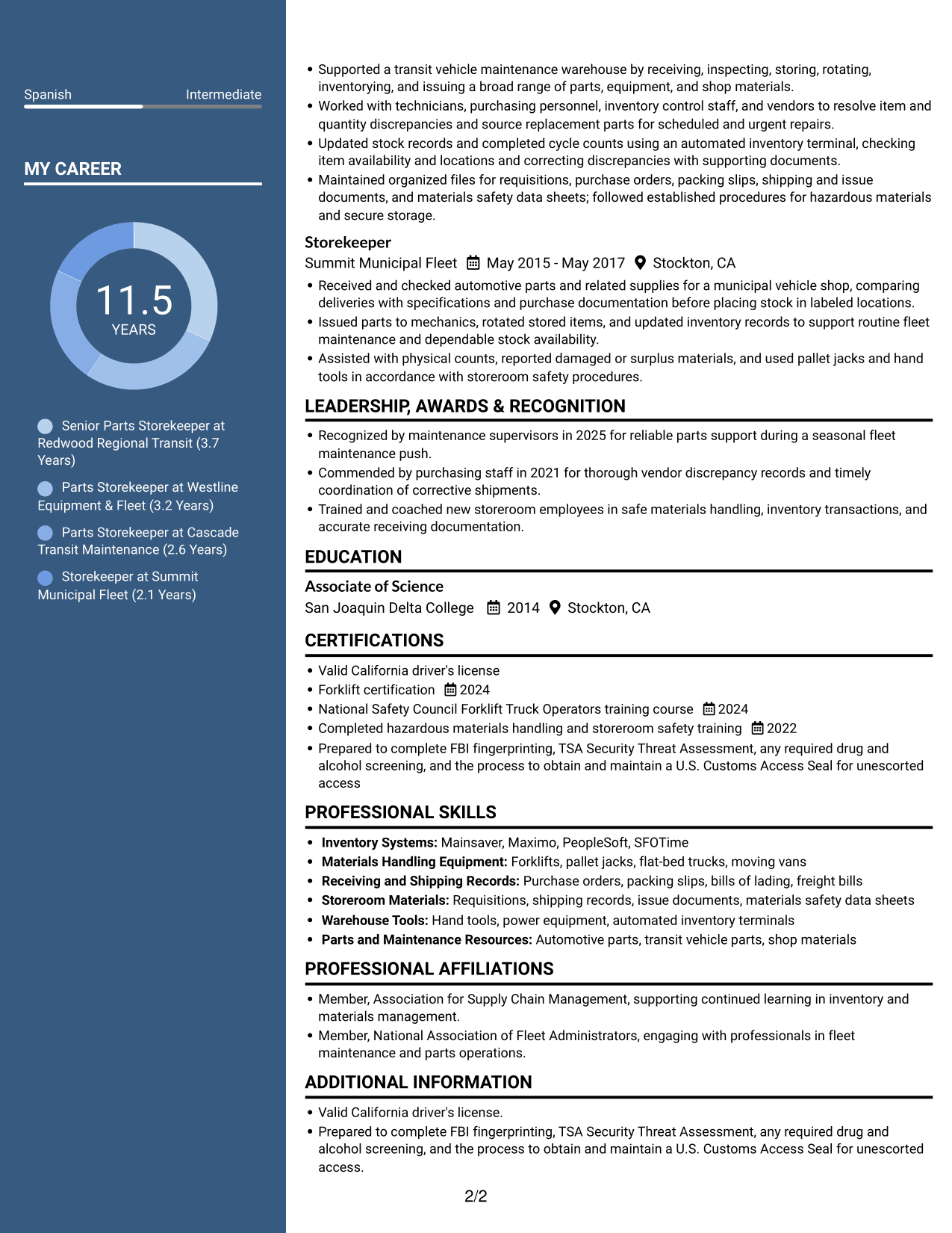Resume example — page 2