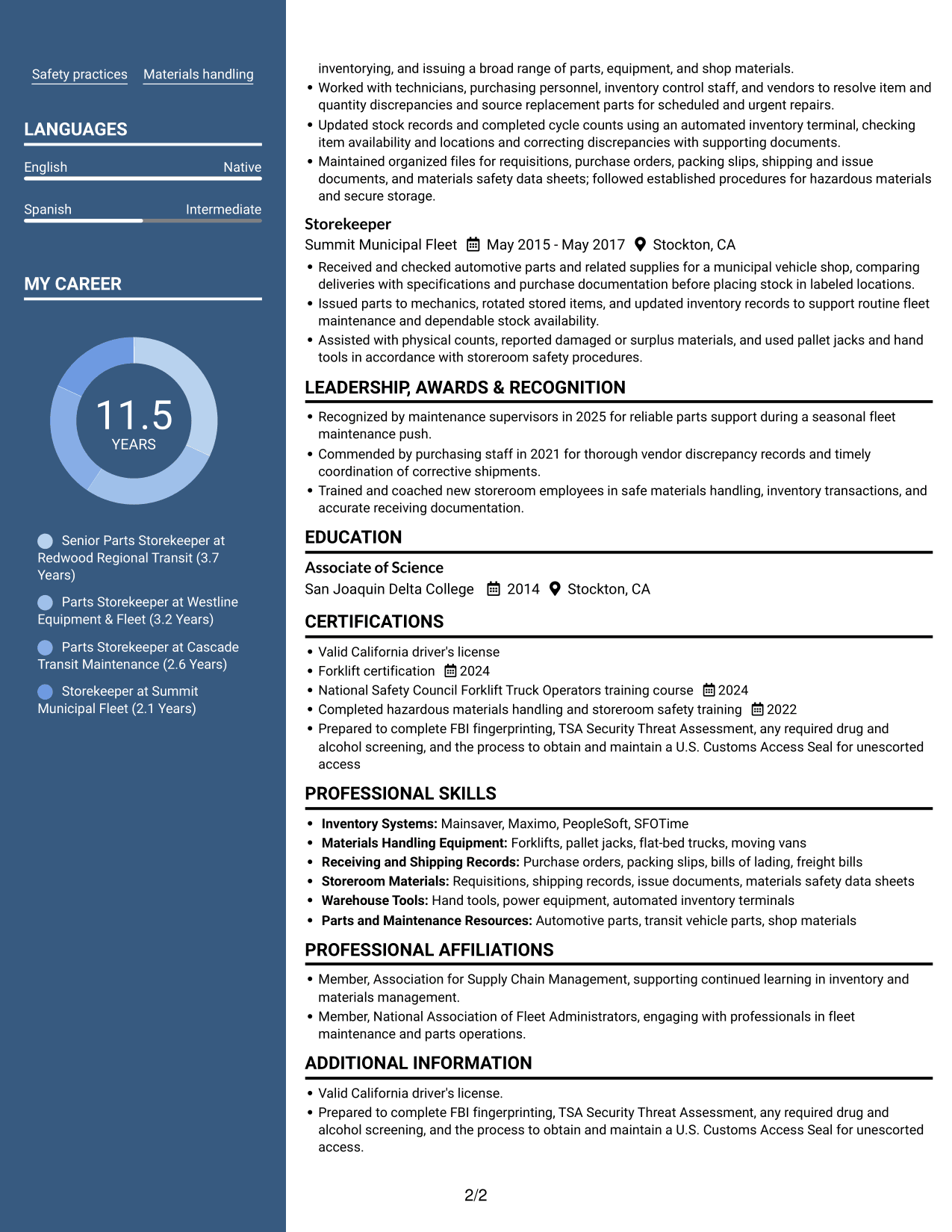 Resume example — page 2