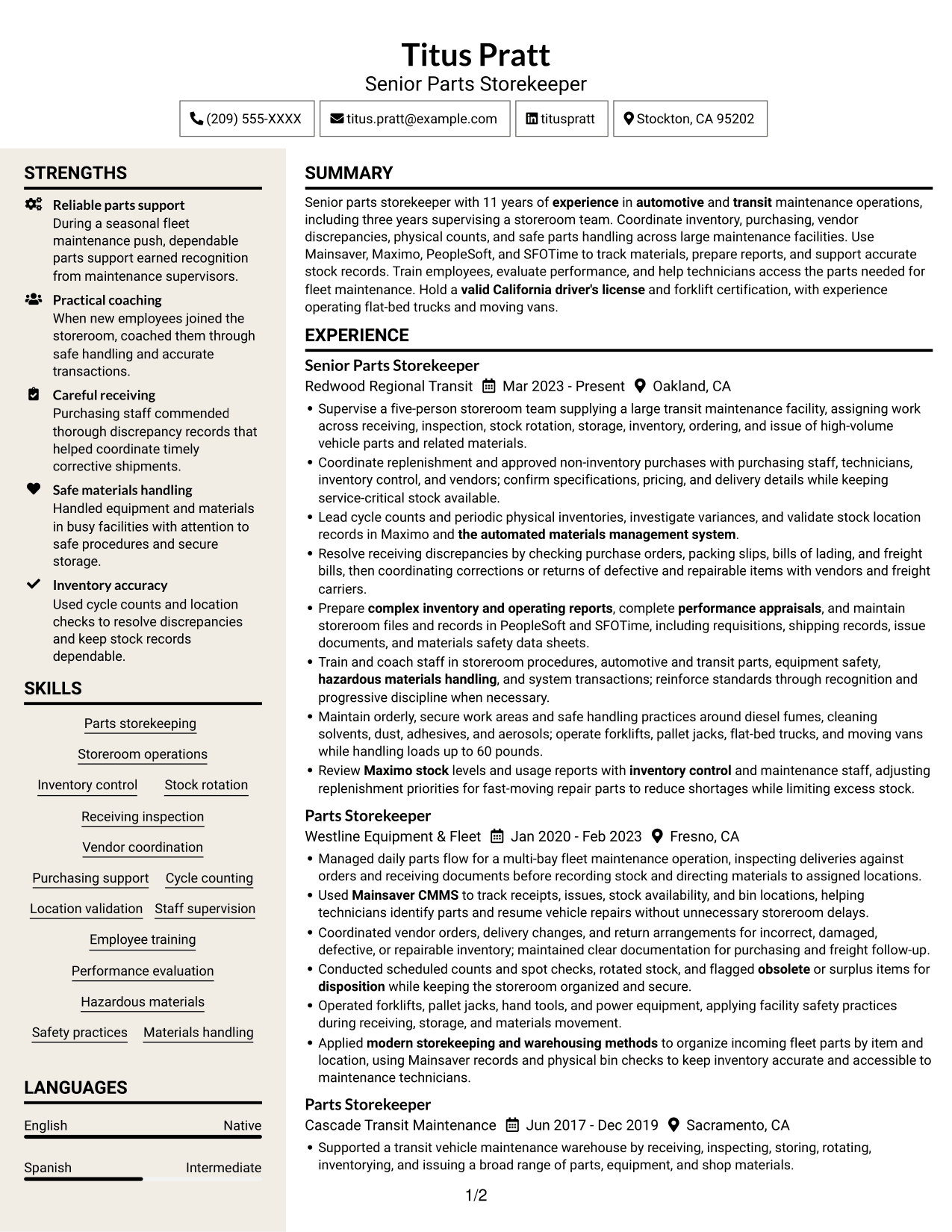 Resume example — page 1