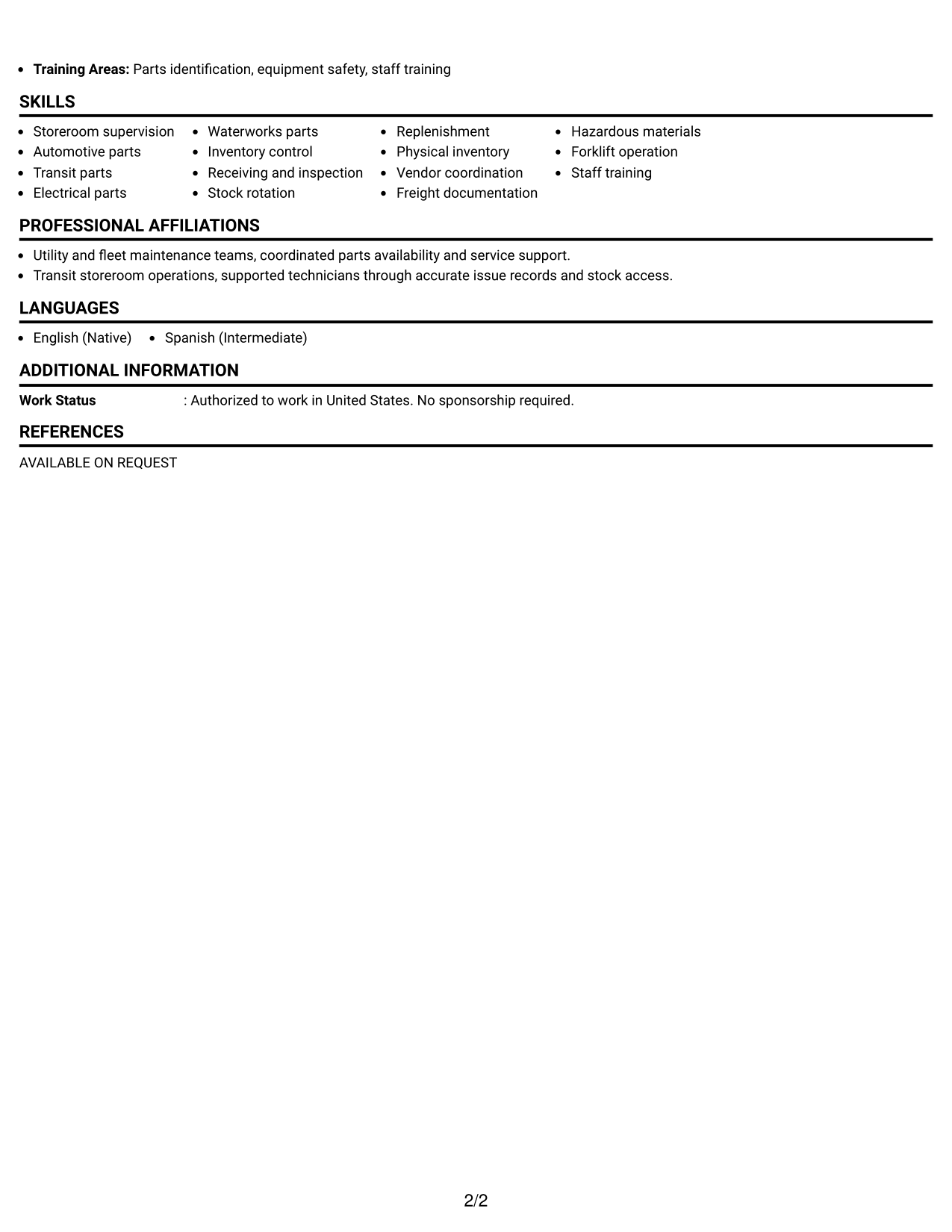 Resume Example Page 2