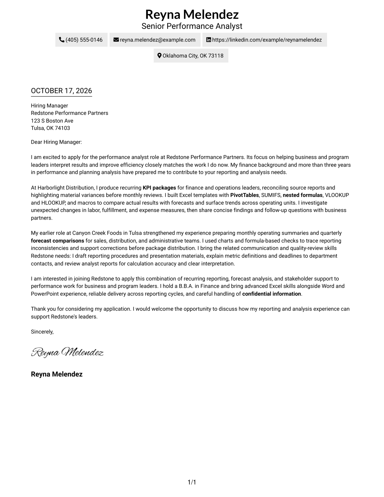 Cover letter example — page 1