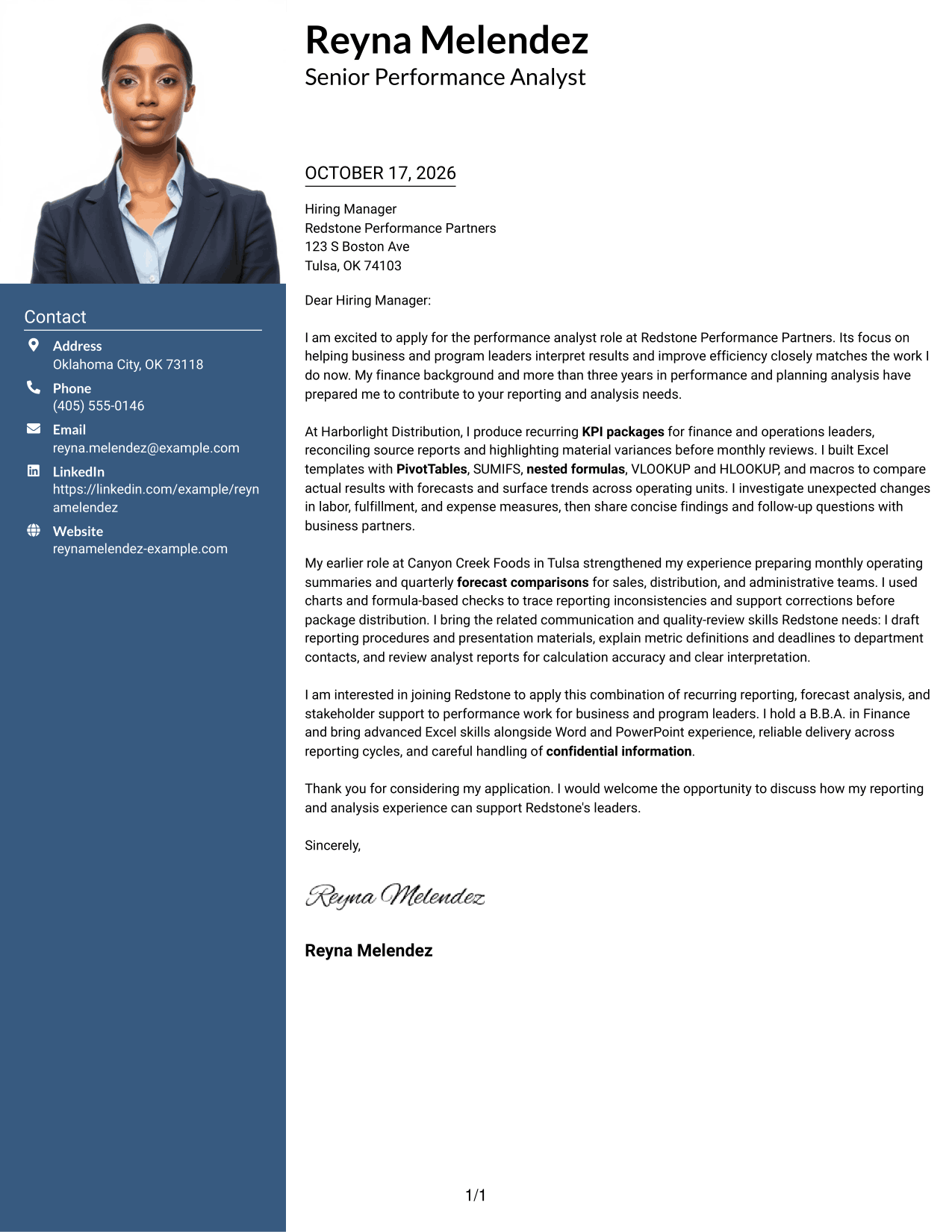 Cover letter example — page 1