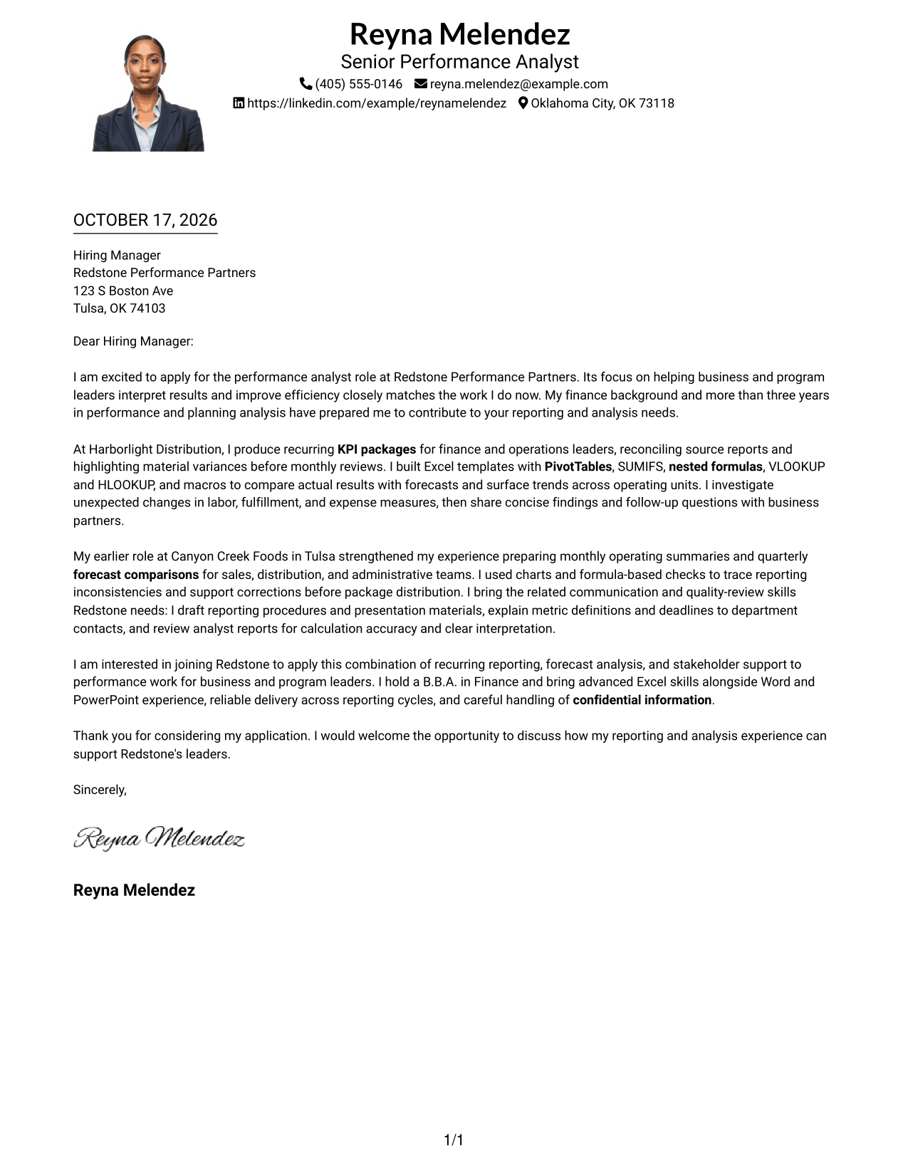 Cover letter example — page 1