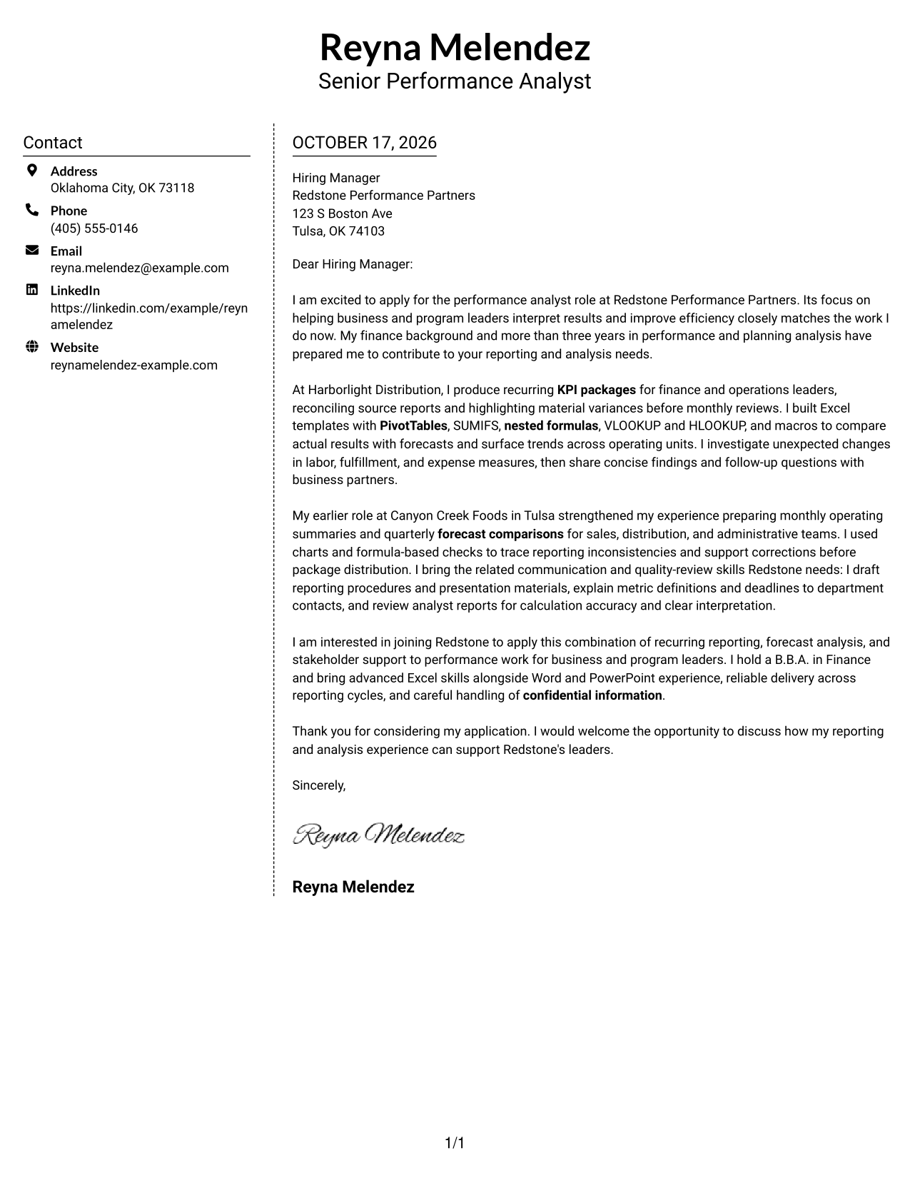 Cover letter example — page 1