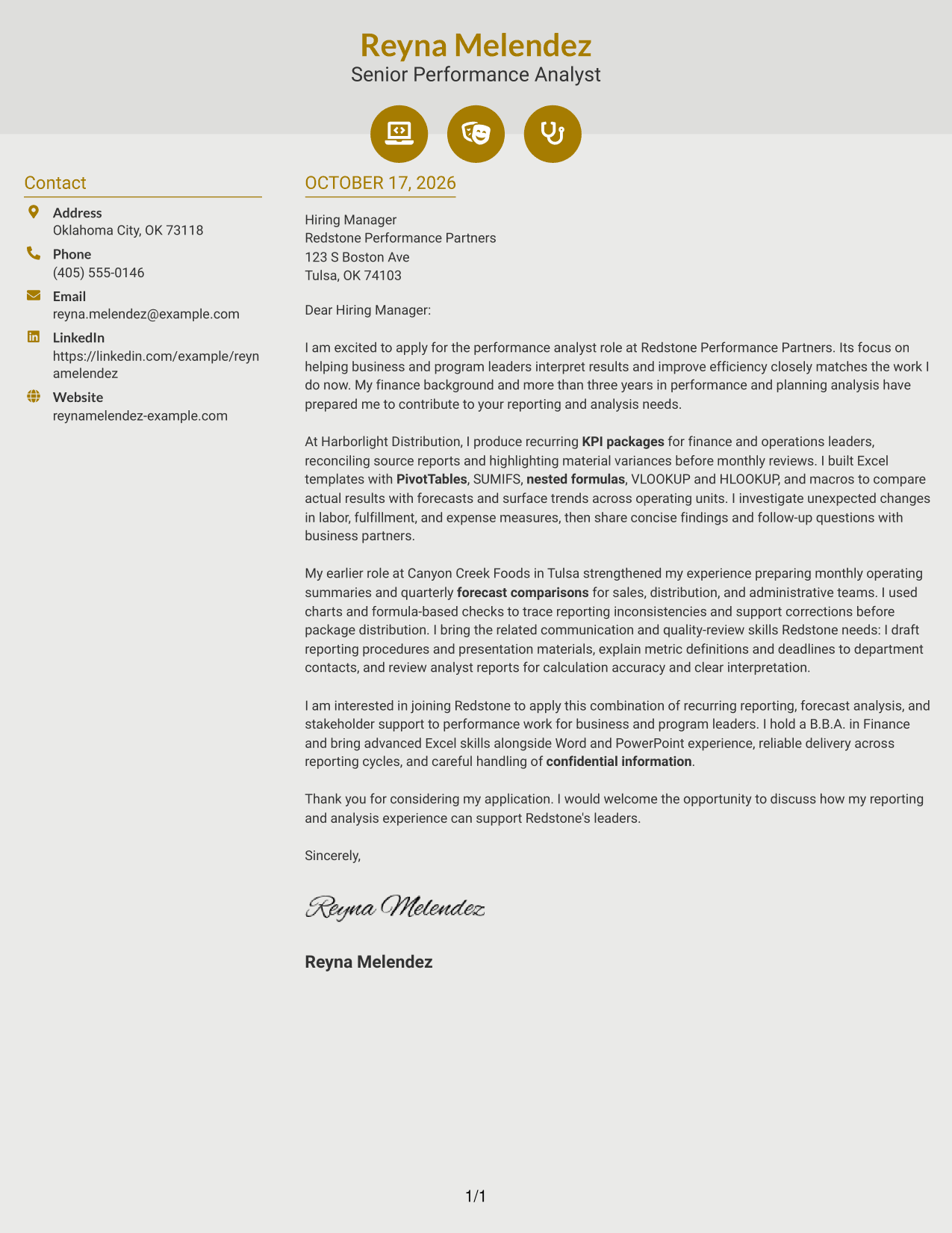 Cover letter example — page 1