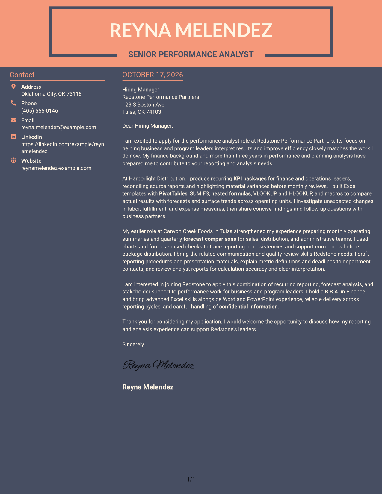 Cover letter example — page 1