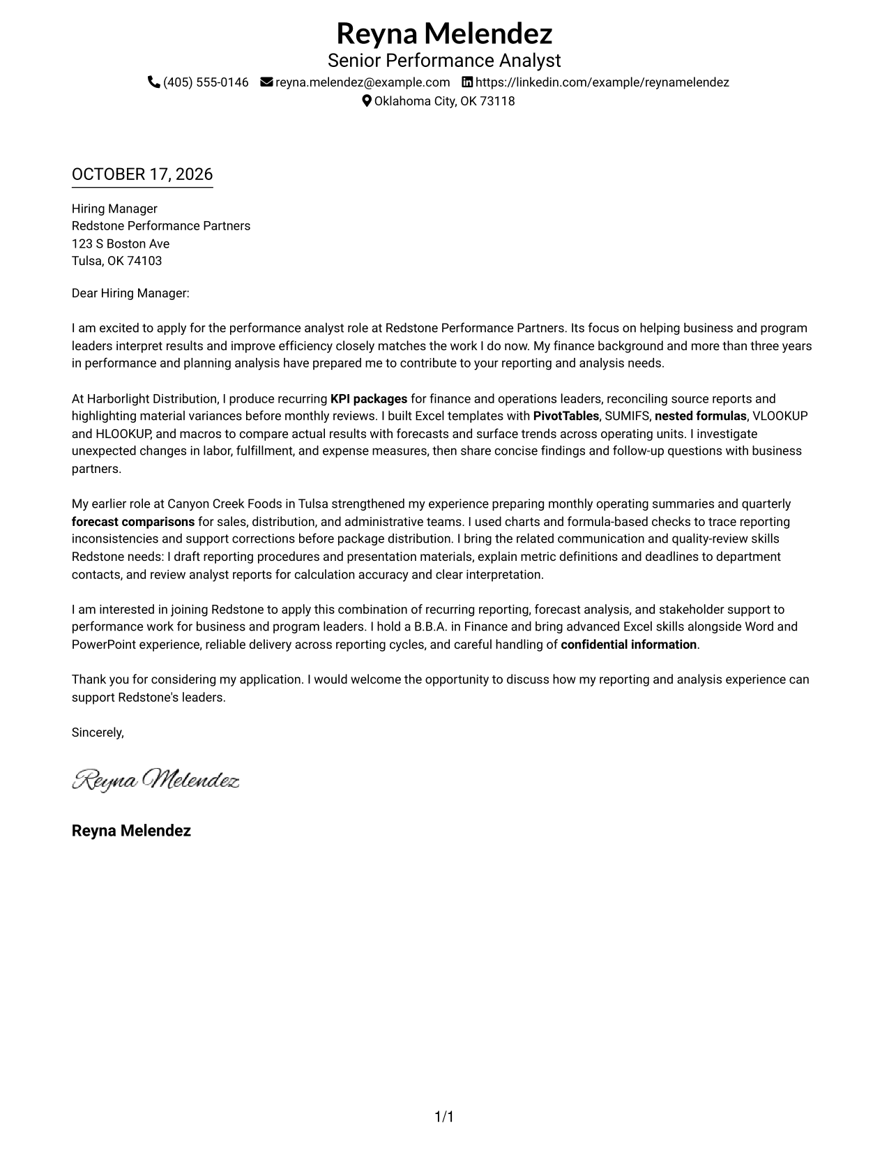 Cover letter example — page 1