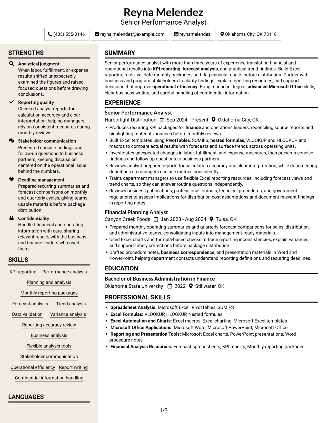 Resume example — page 1