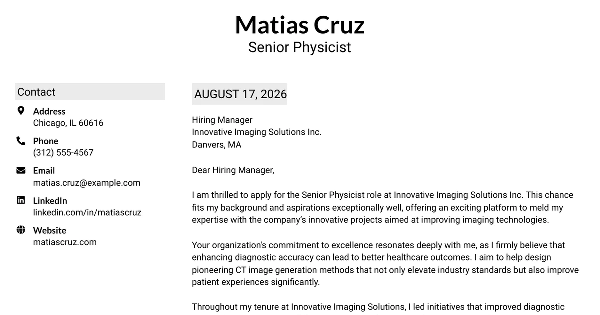 30+ Senior Physicist Cover Letter Templates with Example 2026