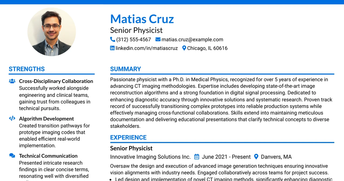 33 Senior Physicist Resume Templates with Example 2026 (ATS-Optimized)