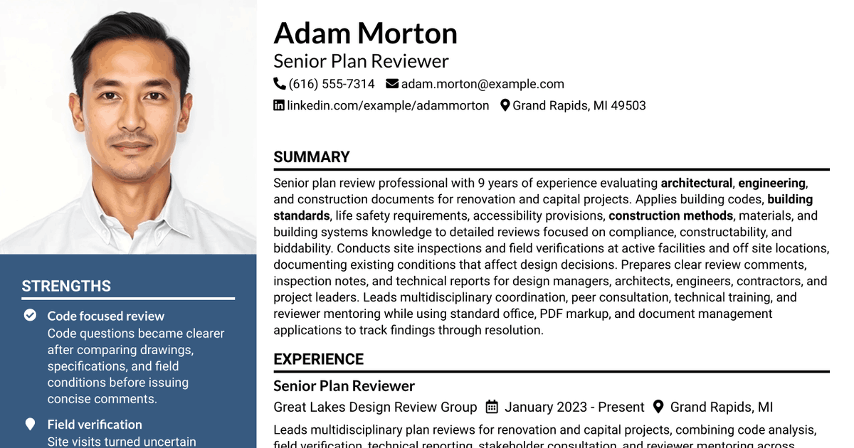 7 Senior Plan Reviewer Resume Templates with Example