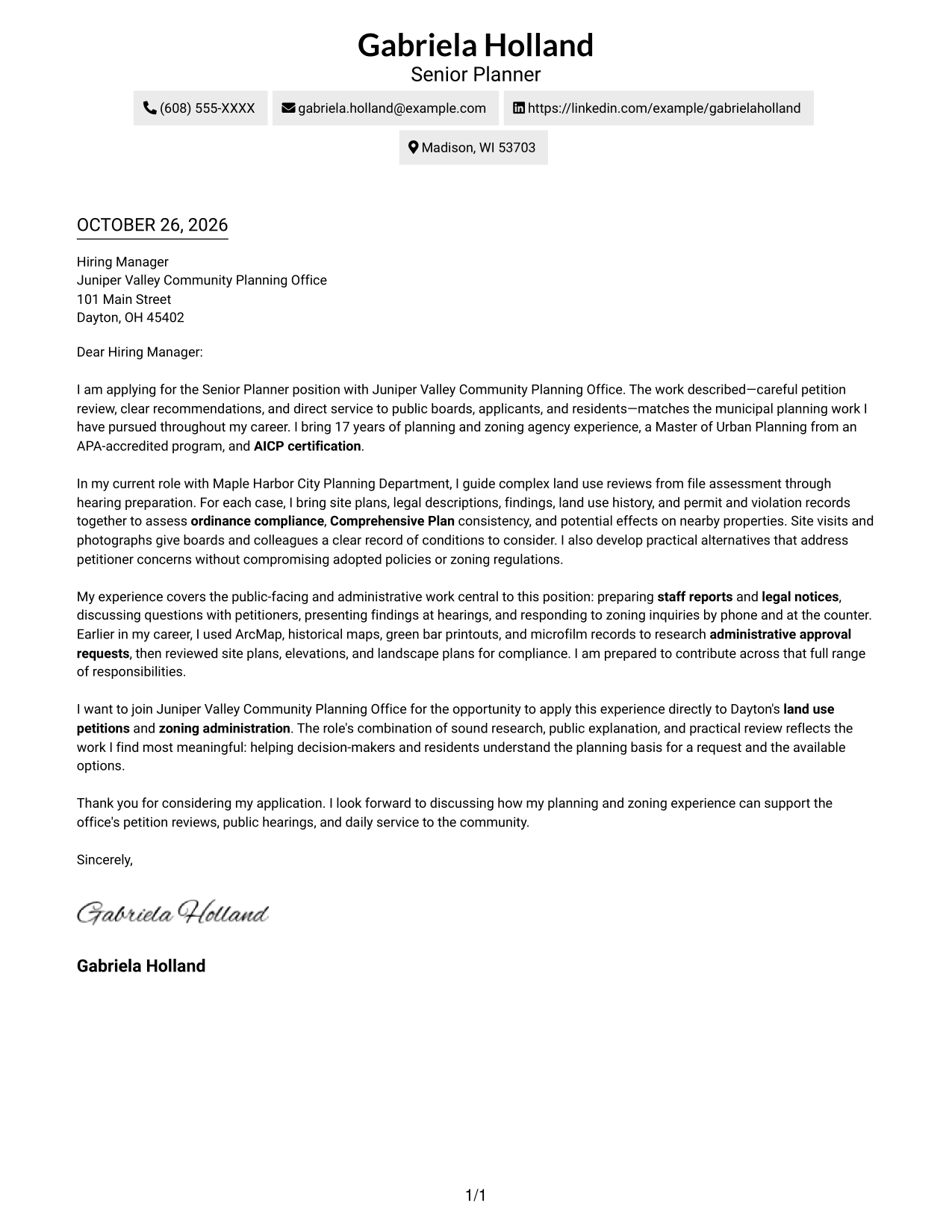 Cover letter example — page 1