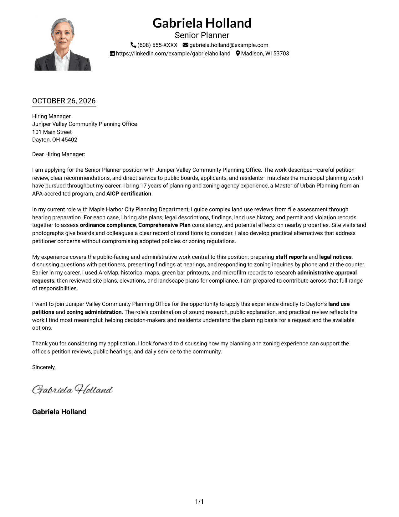 Cover letter example — page 1