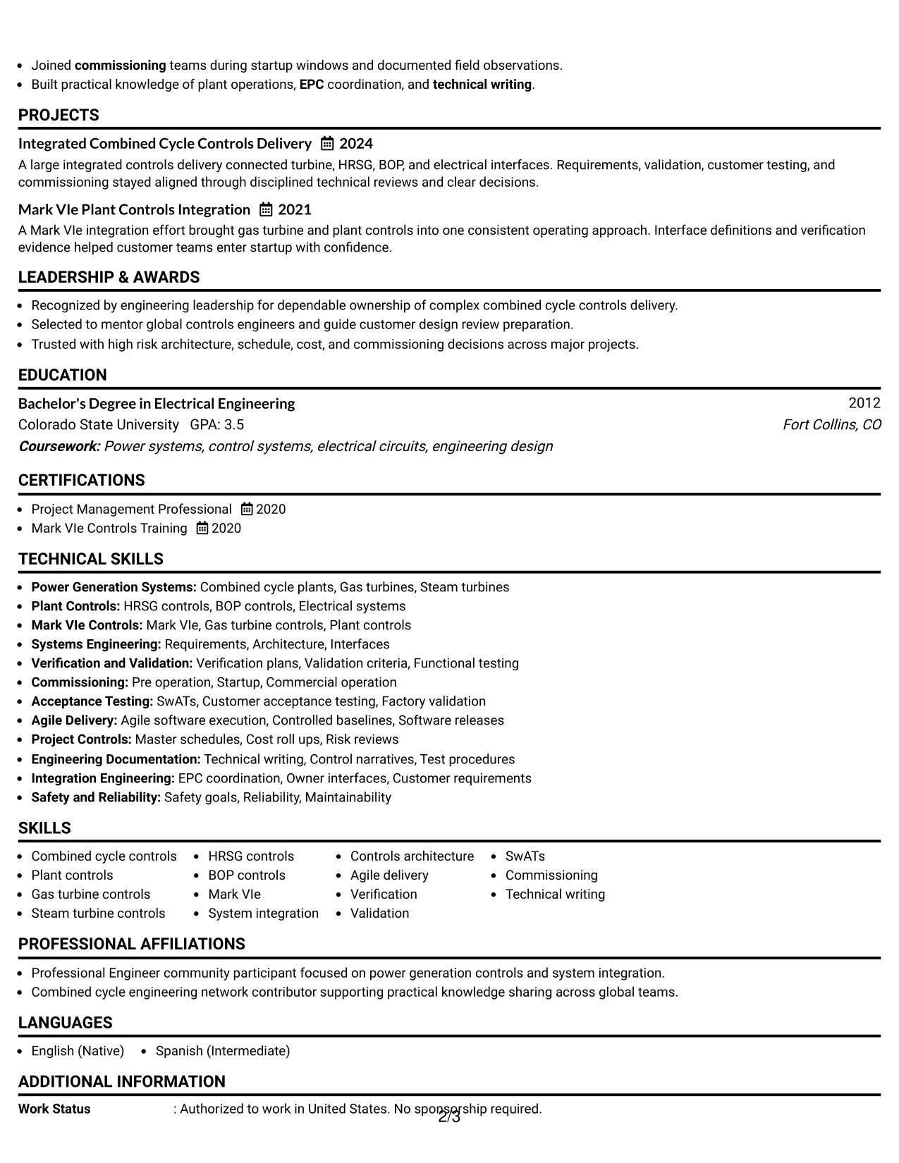 Resume Example Page 2