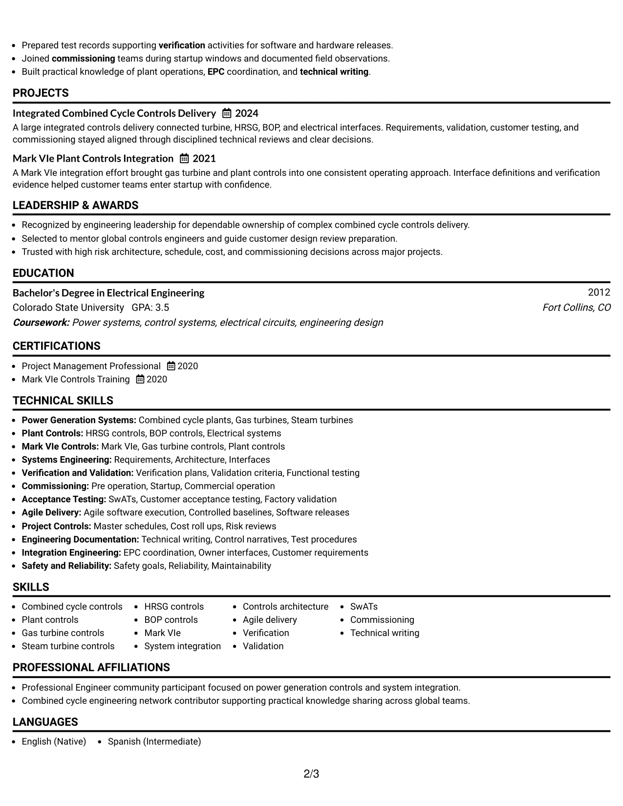 Resume Example Page 2