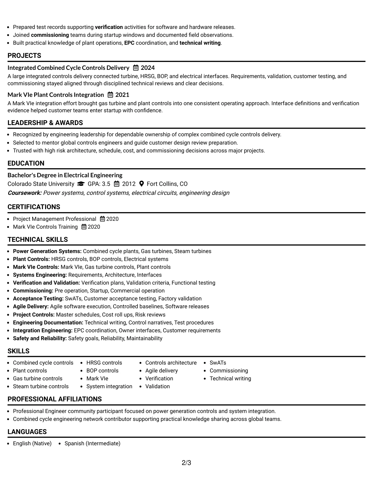 Resume Example Page 2