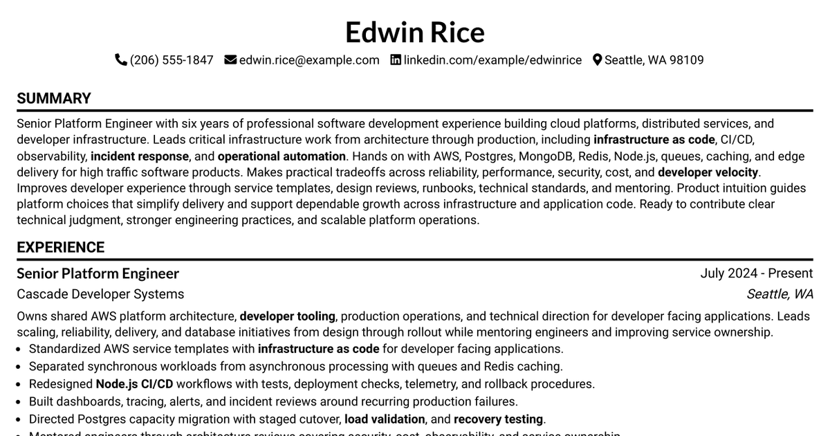 7 Senior Platform Engineer Resume Templates with Example