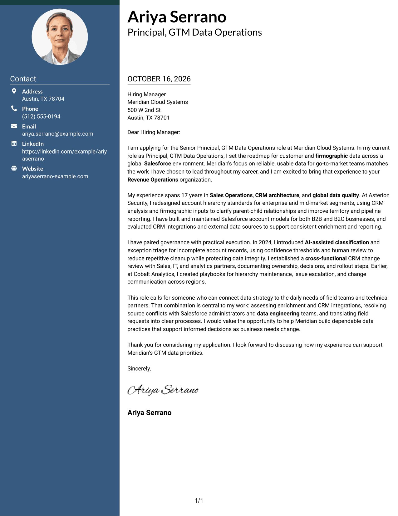 Cover letter example — page 1
