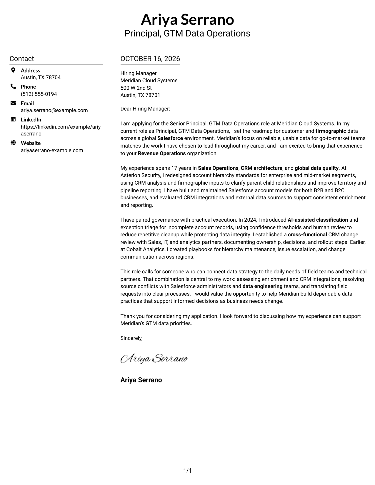 Cover letter example — page 1