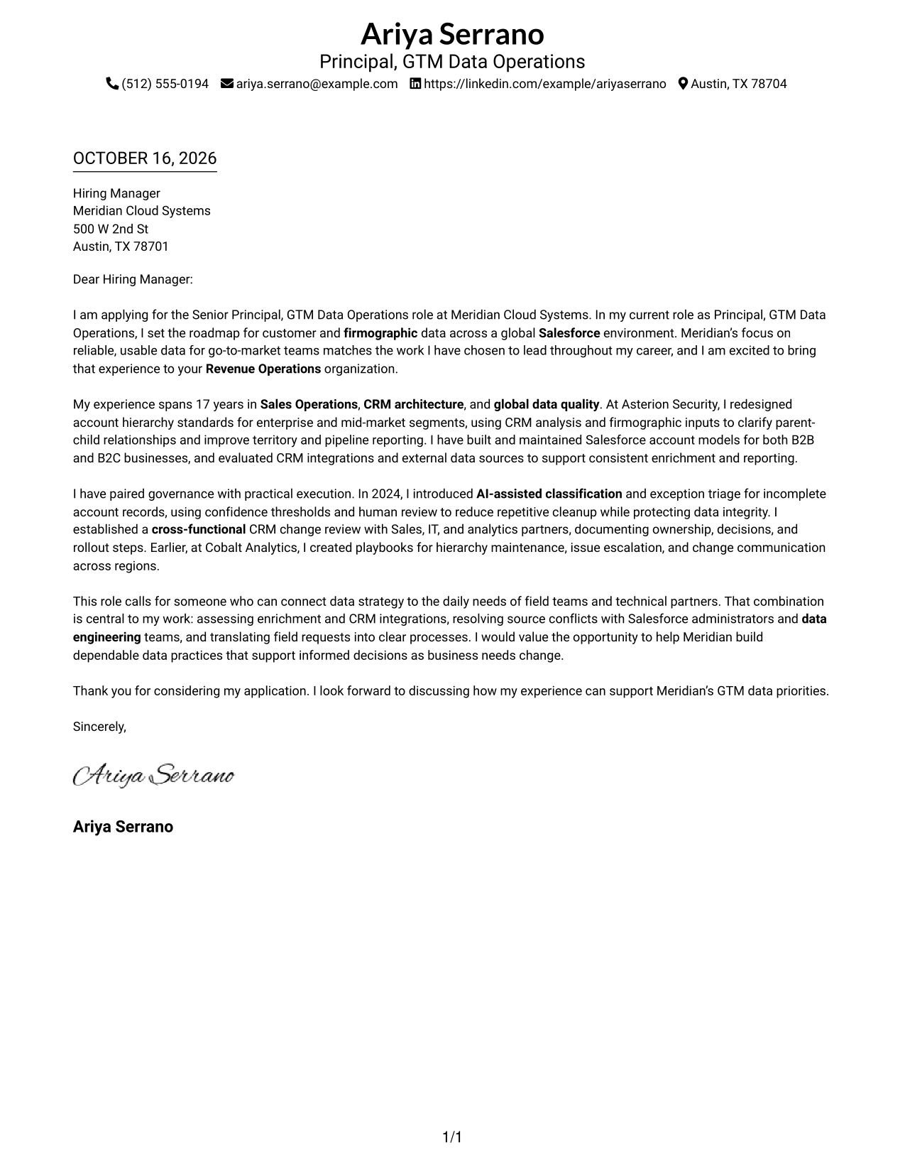 Cover letter example — page 1