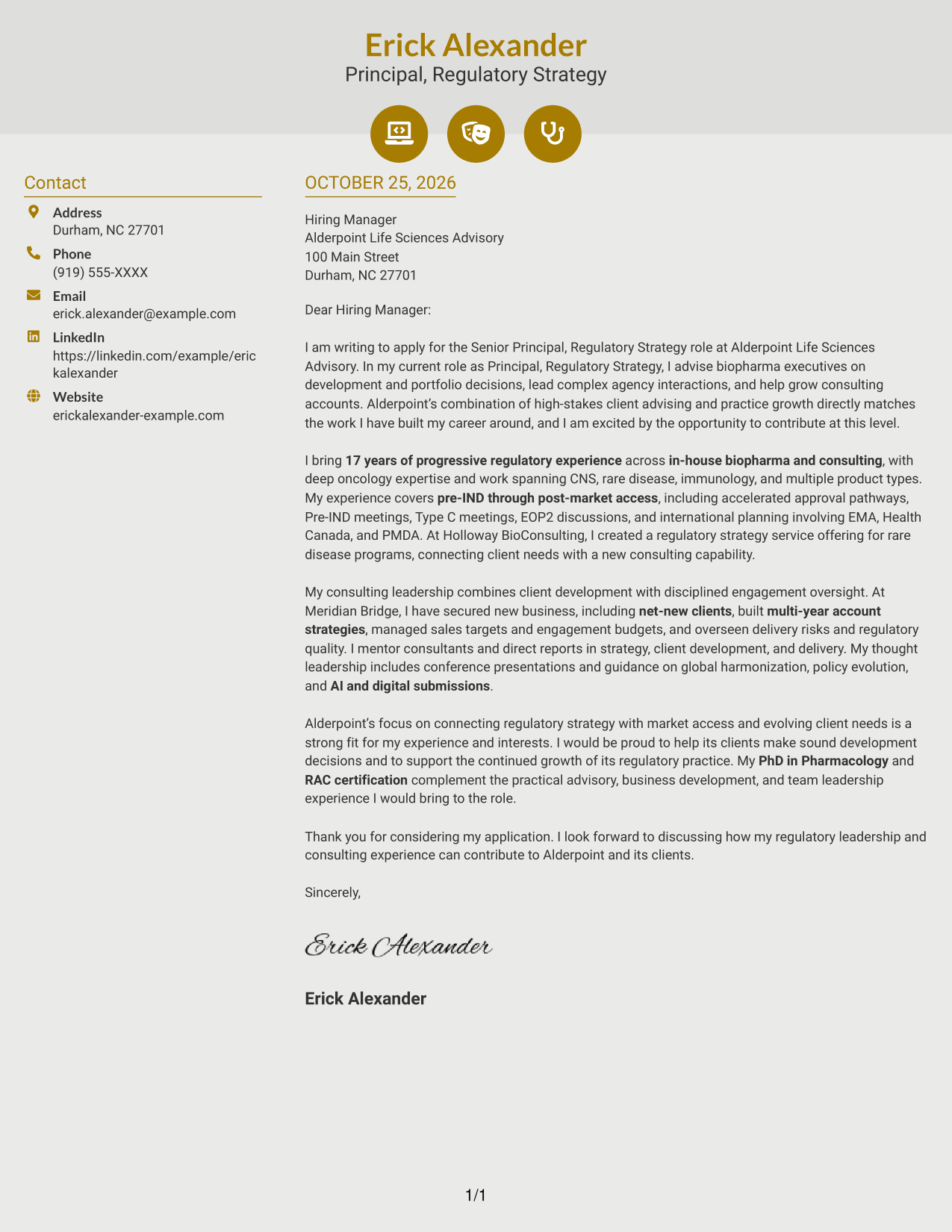 Cover letter example — page 1