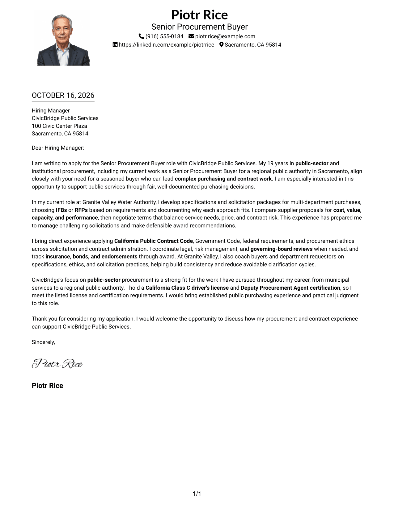 Cover letter example — page 1