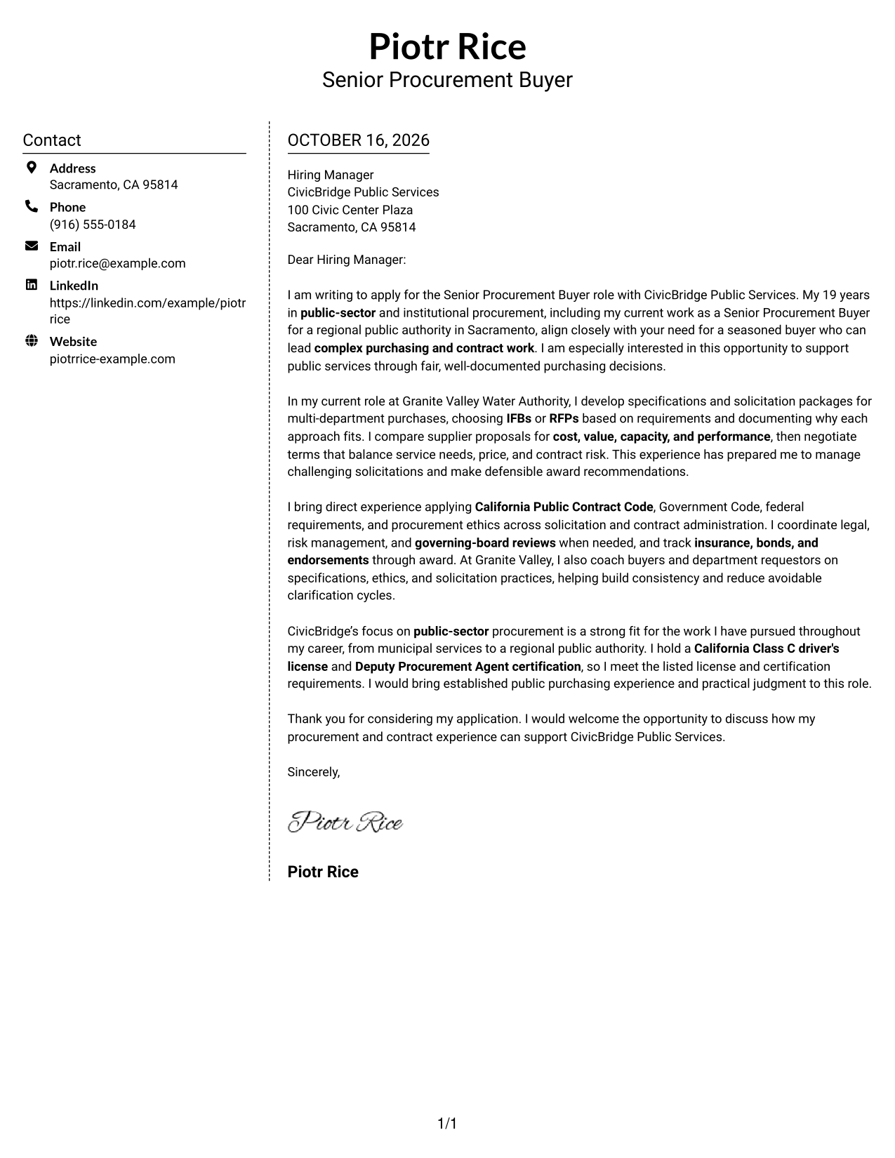 Cover letter example — page 1