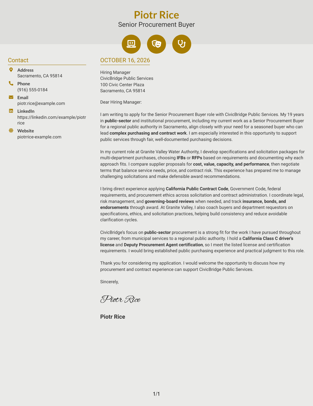 Cover letter example — page 1