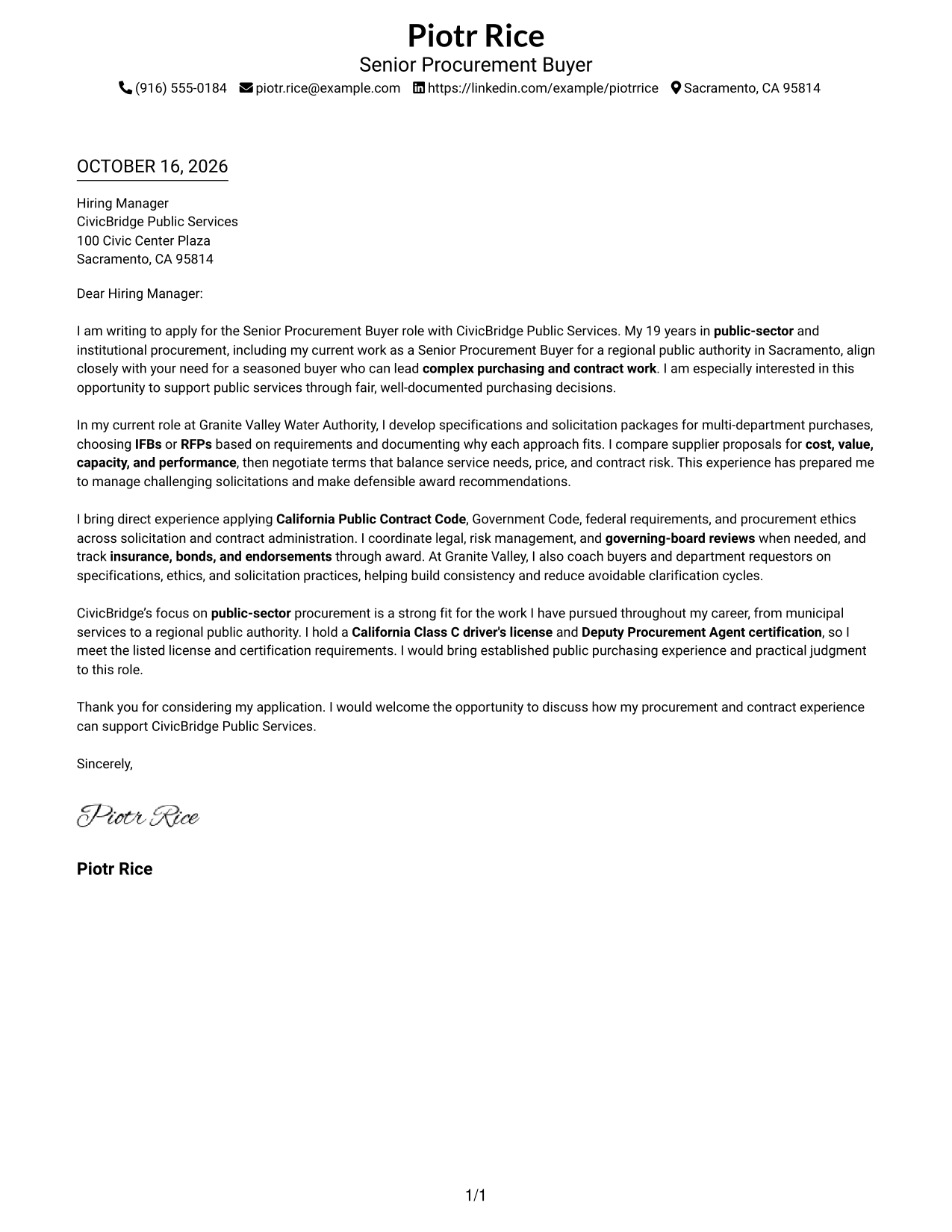 Cover letter example — page 1
