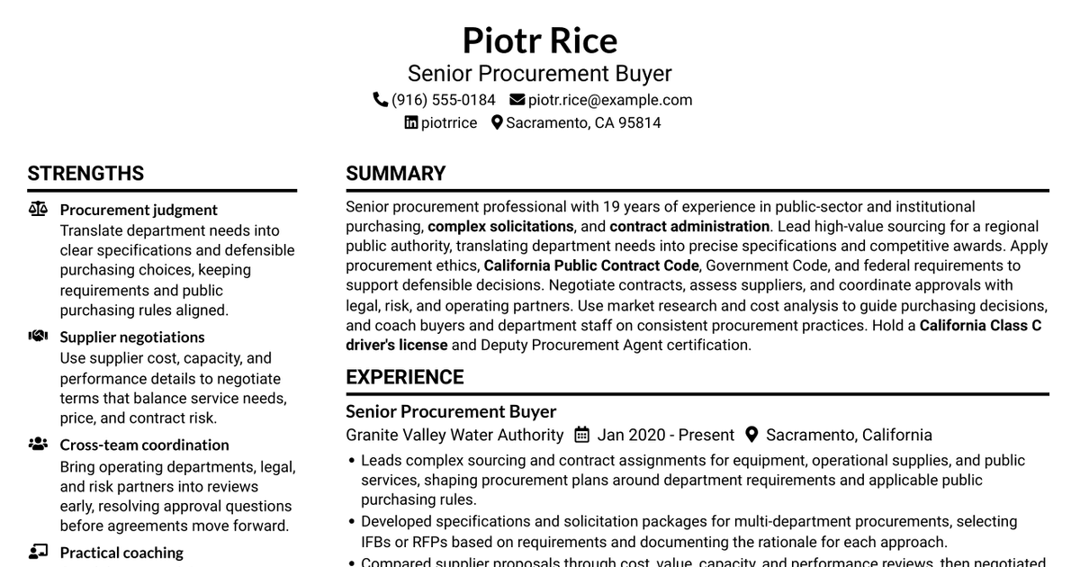 7 Senior Procurement Buyer - Public Procurement Resume Templates with Example