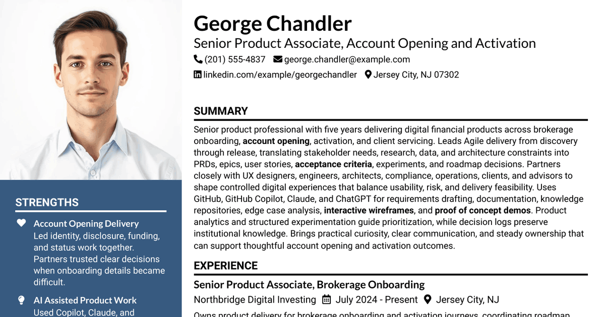 7 Senior Product Associate - Account Opening and Activation Resume Templates with Example