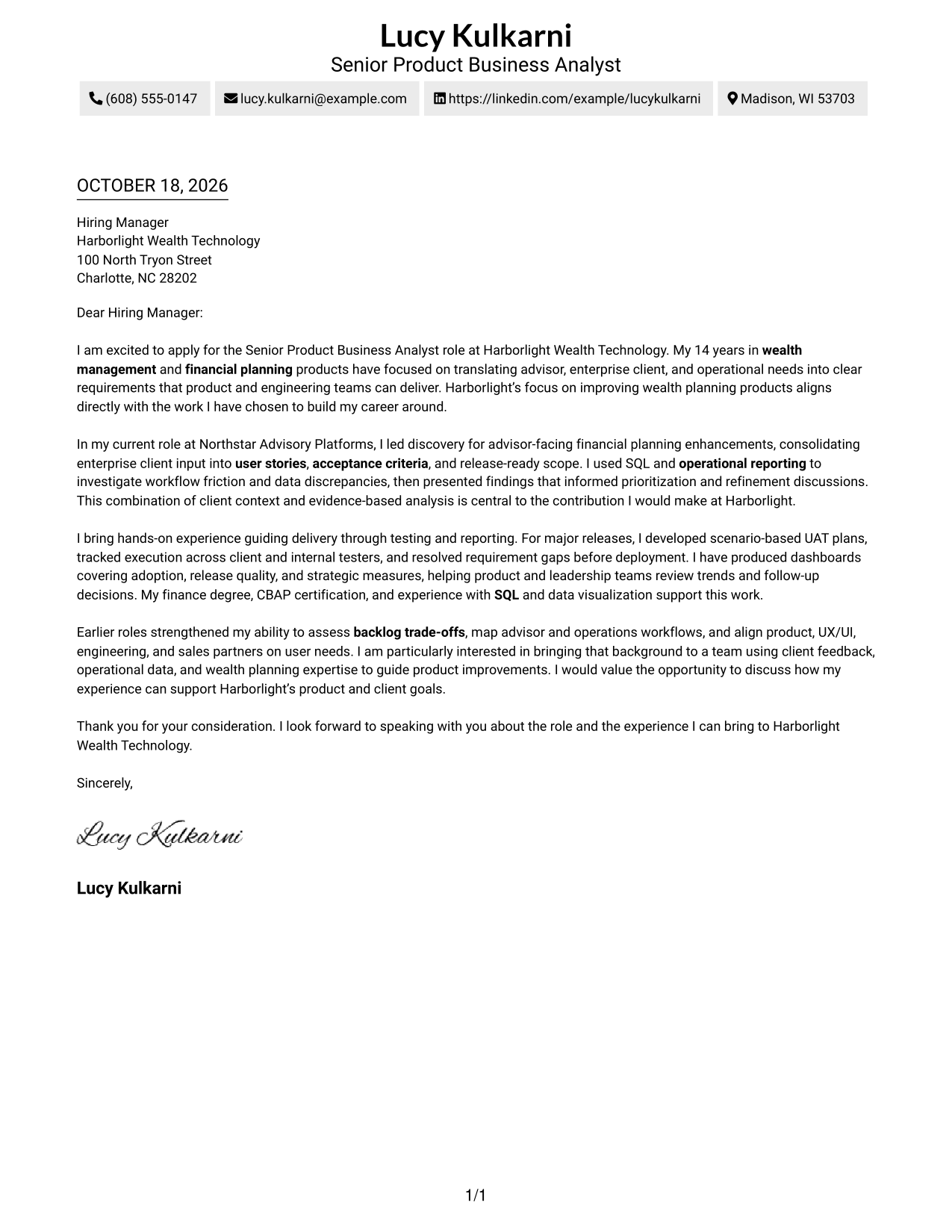 Cover letter example — page 1