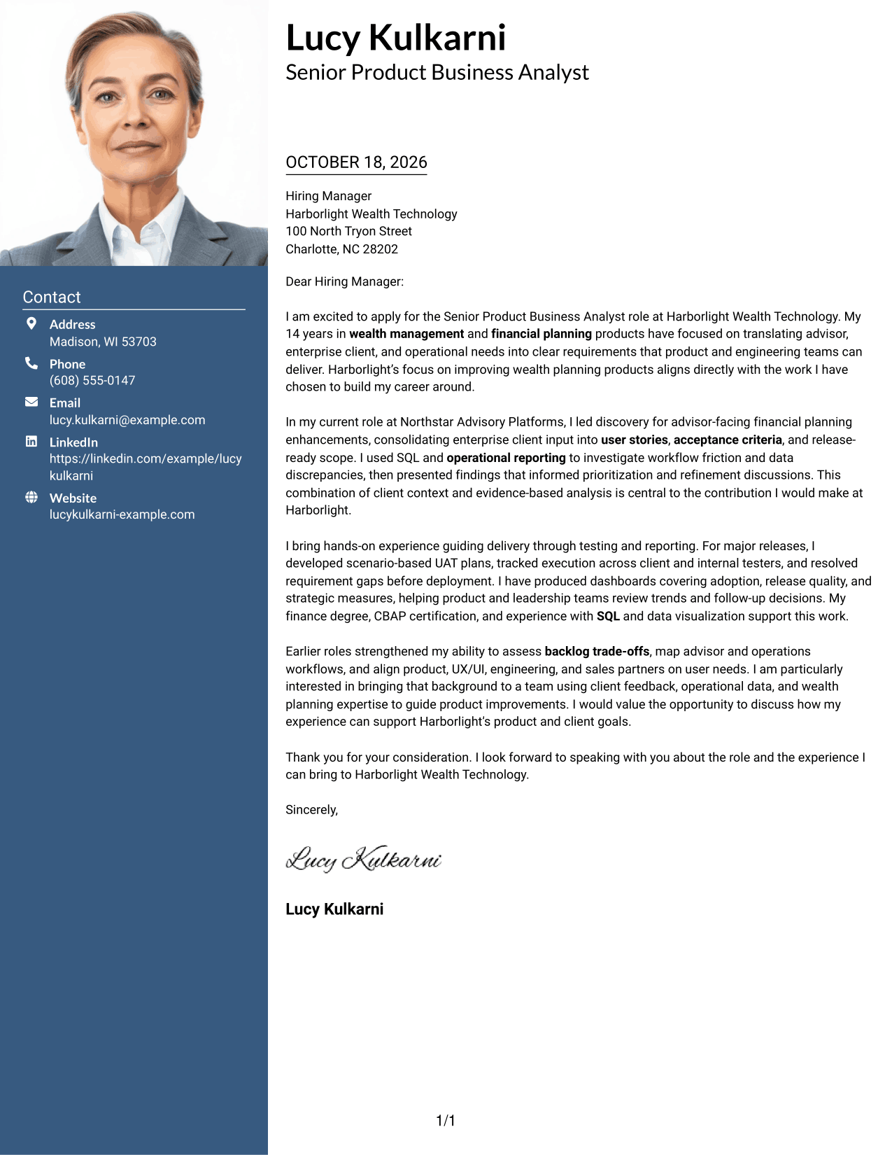Cover letter example — page 1